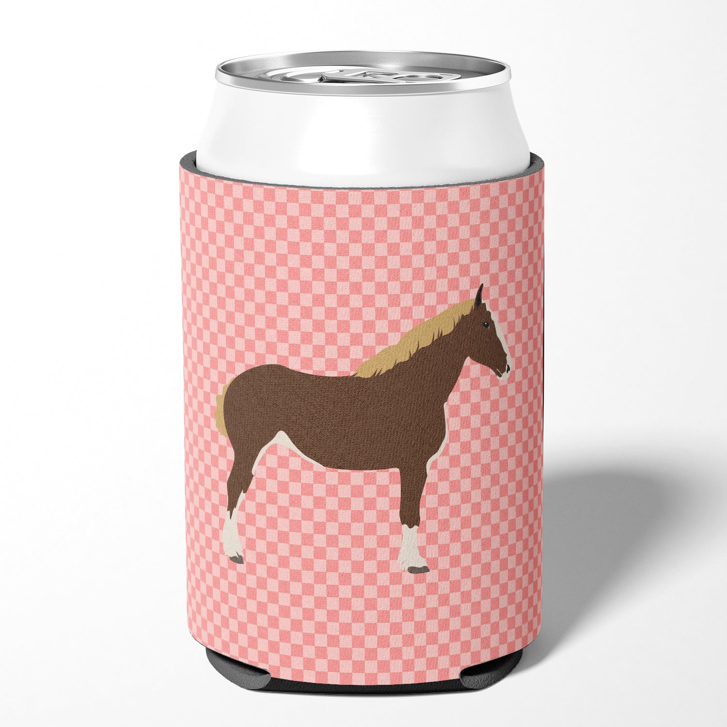 Percheron Horse Pink Check Can or Bottle Hugger BB7906CC  the-store.com.