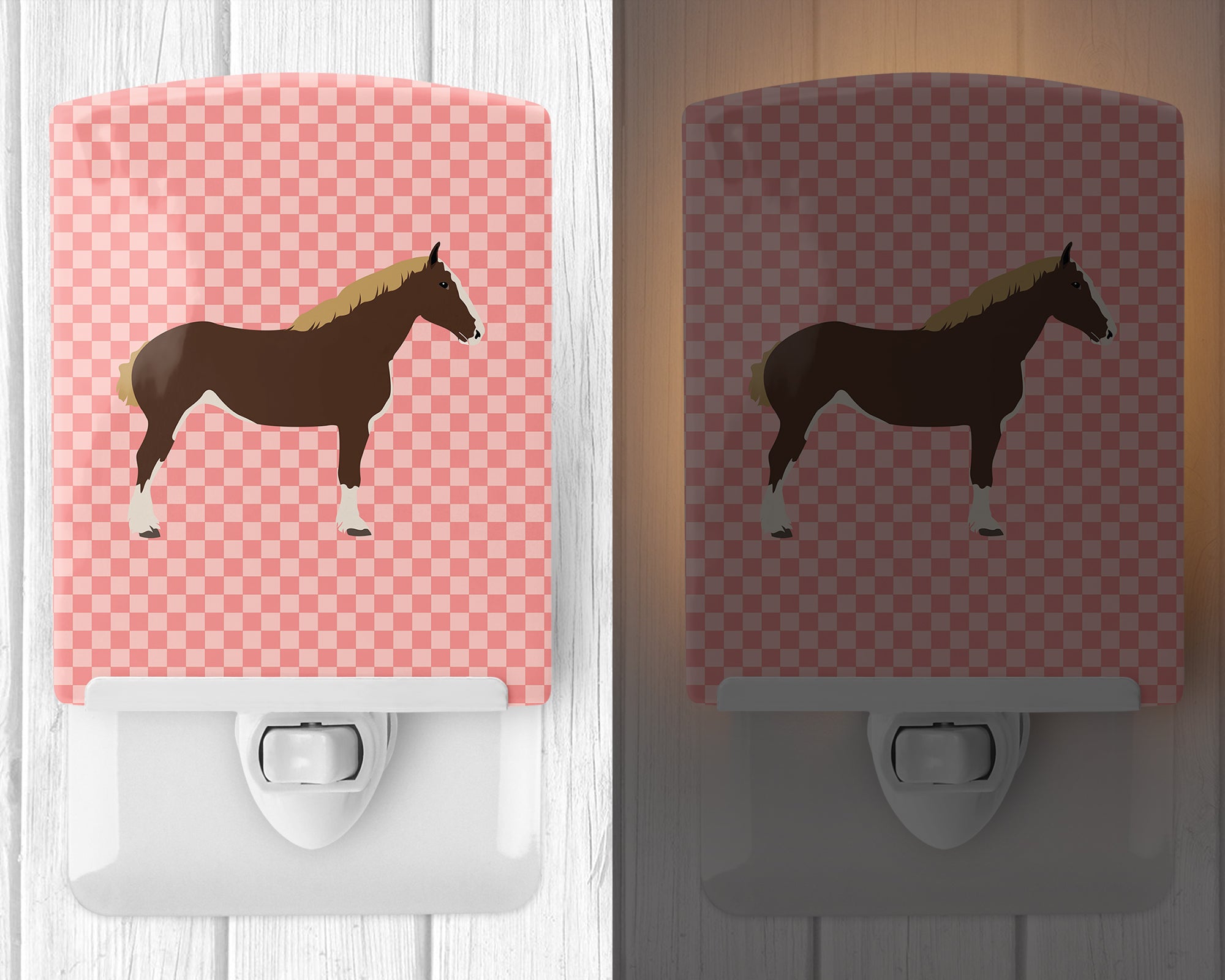 Percheron Horse Pink Check Ceramic Night Light BB7906CNL - the-store.com