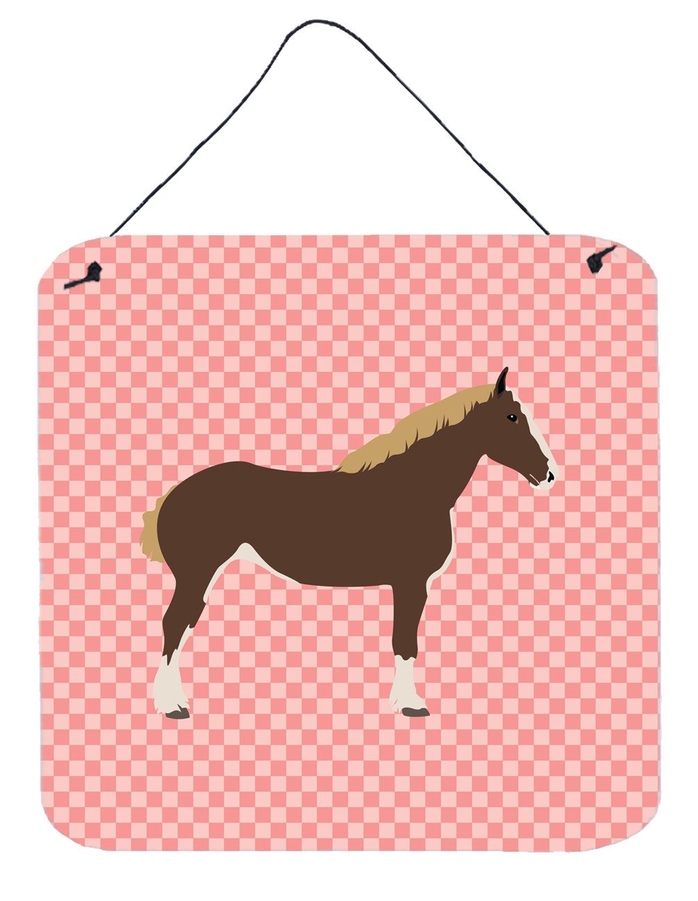 Percheron Horse Pink Check Wall or Door Hanging Prints BB7906DS66 by Caroline&#39;s Treasures