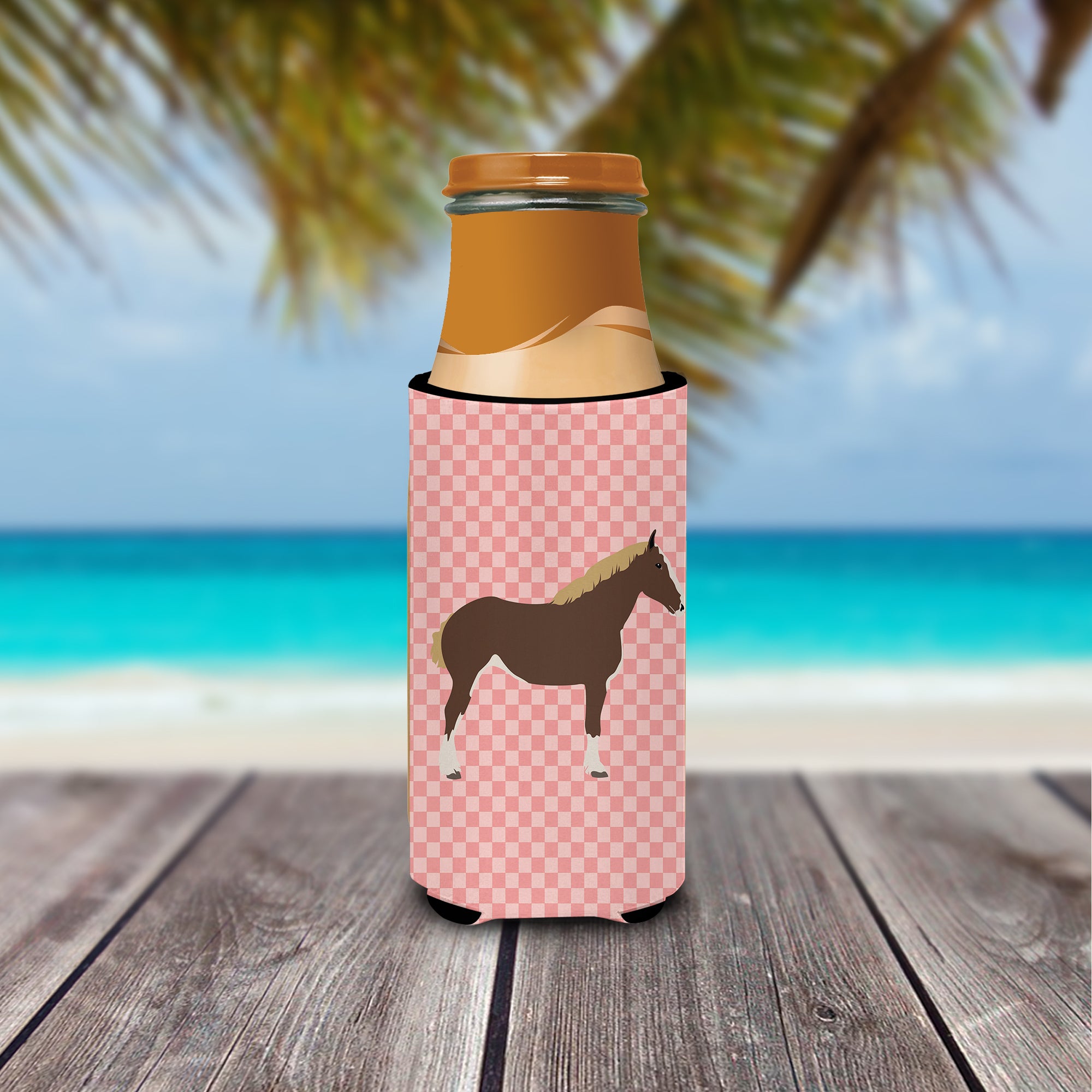 Percheron Horse Pink Check  Ultra Hugger for slim cans  the-store.com.