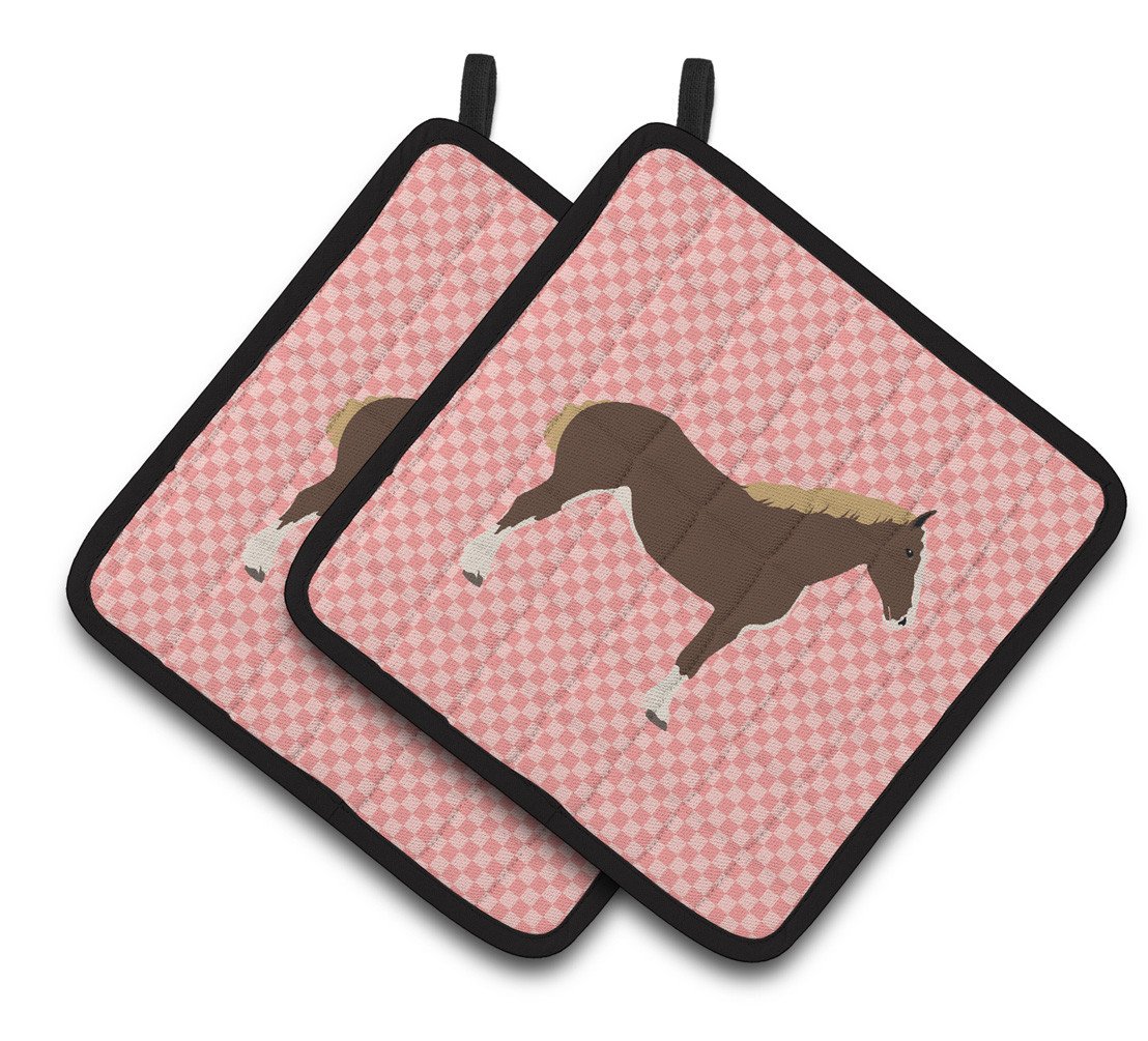 Percheron Horse Pink Check Pair of Pot Holders BB7906PTHD by Caroline's Treasures