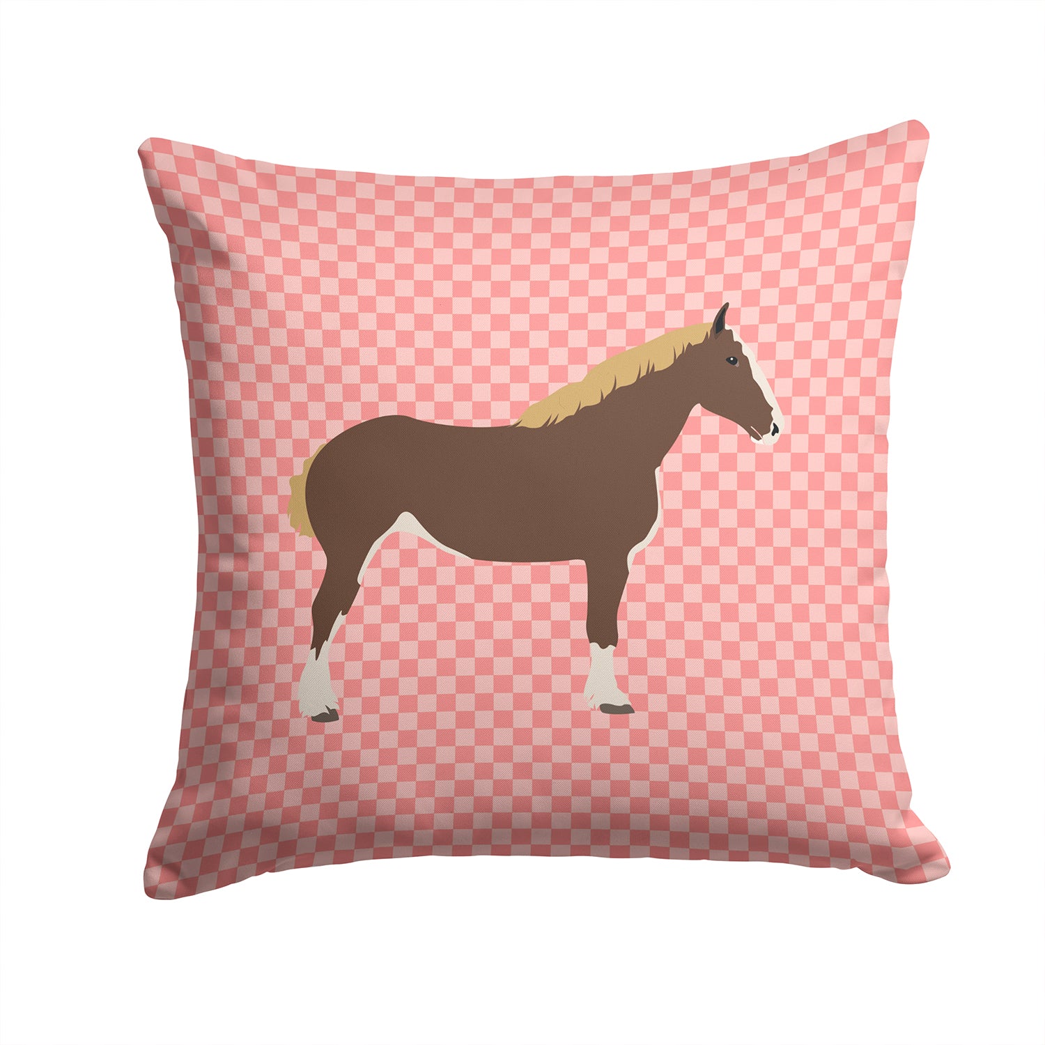 Percheron Horse Pink Check Fabric Decorative Pillow BB7906PW1414 - the-store.com