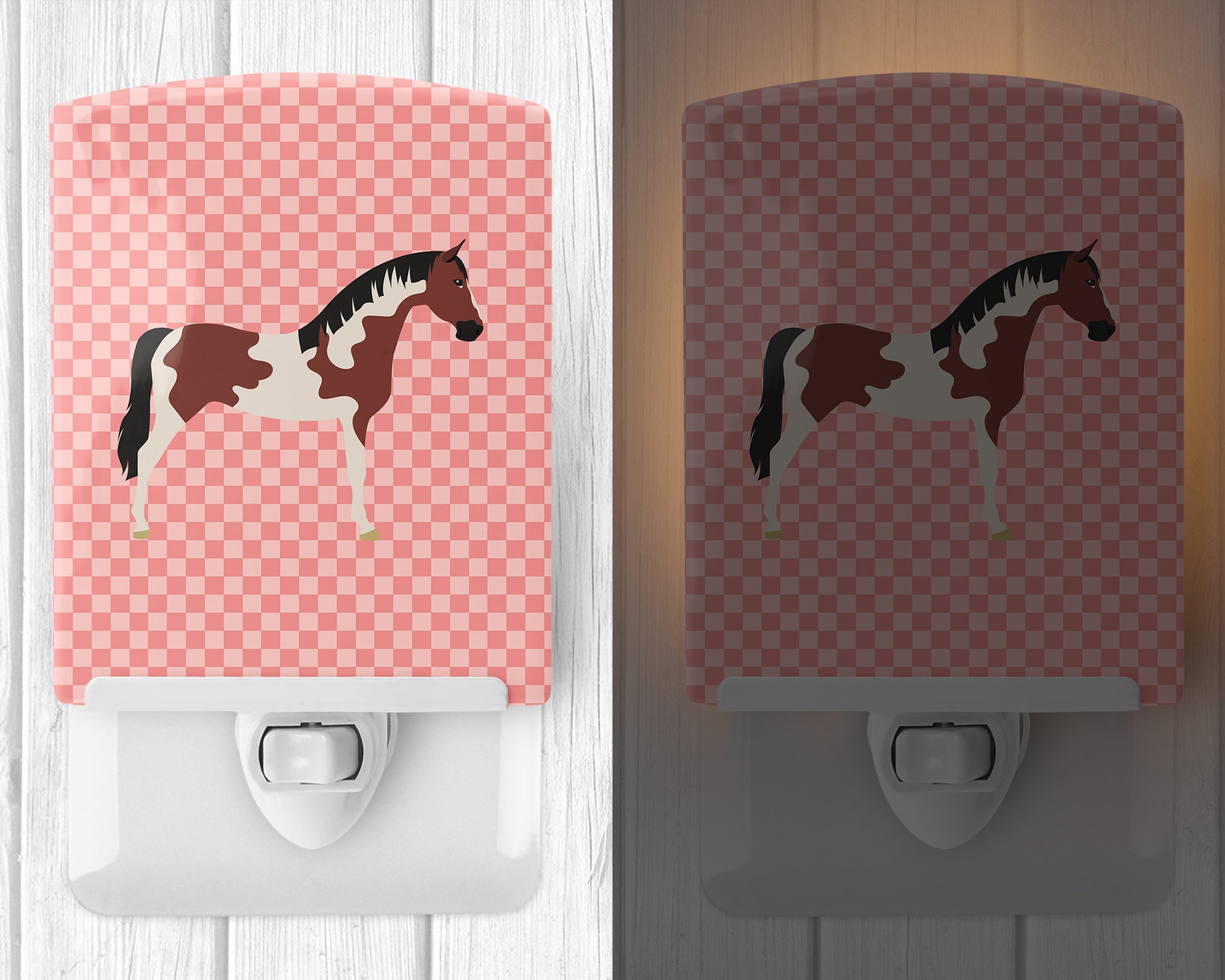 Pinto Horse Pink Check Ceramic Night Light BB7907CNL - the-store.com