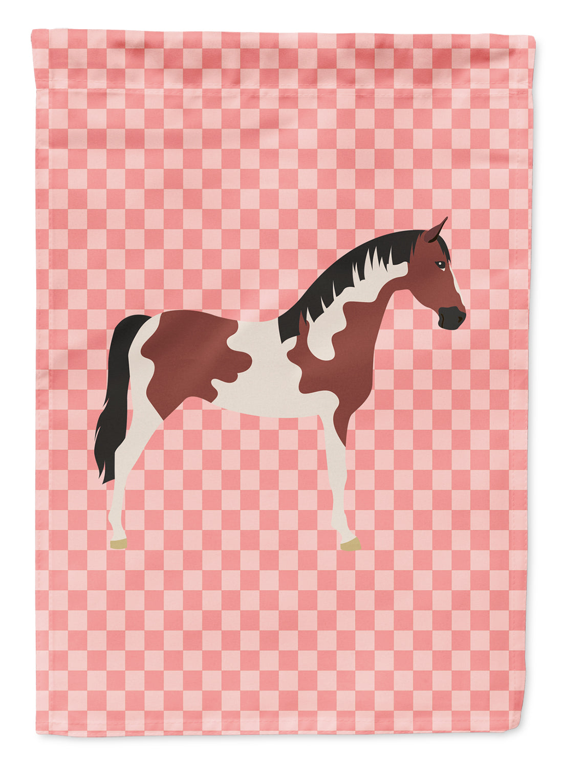 Pinto Horse Pink Check Flag Garden Size  the-store.com.