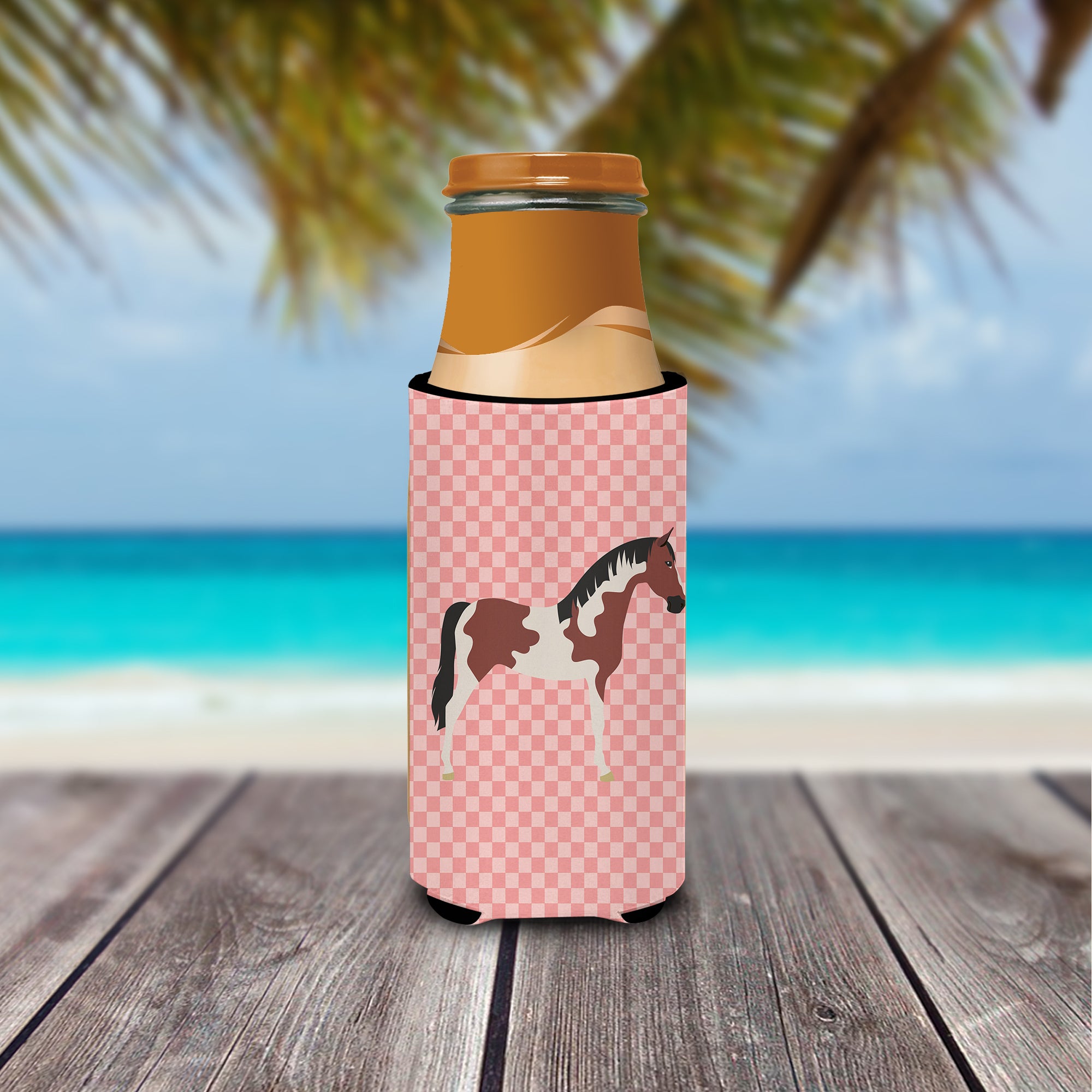 Pinto Horse Pink Check  Ultra Hugger for slim cans  the-store.com.