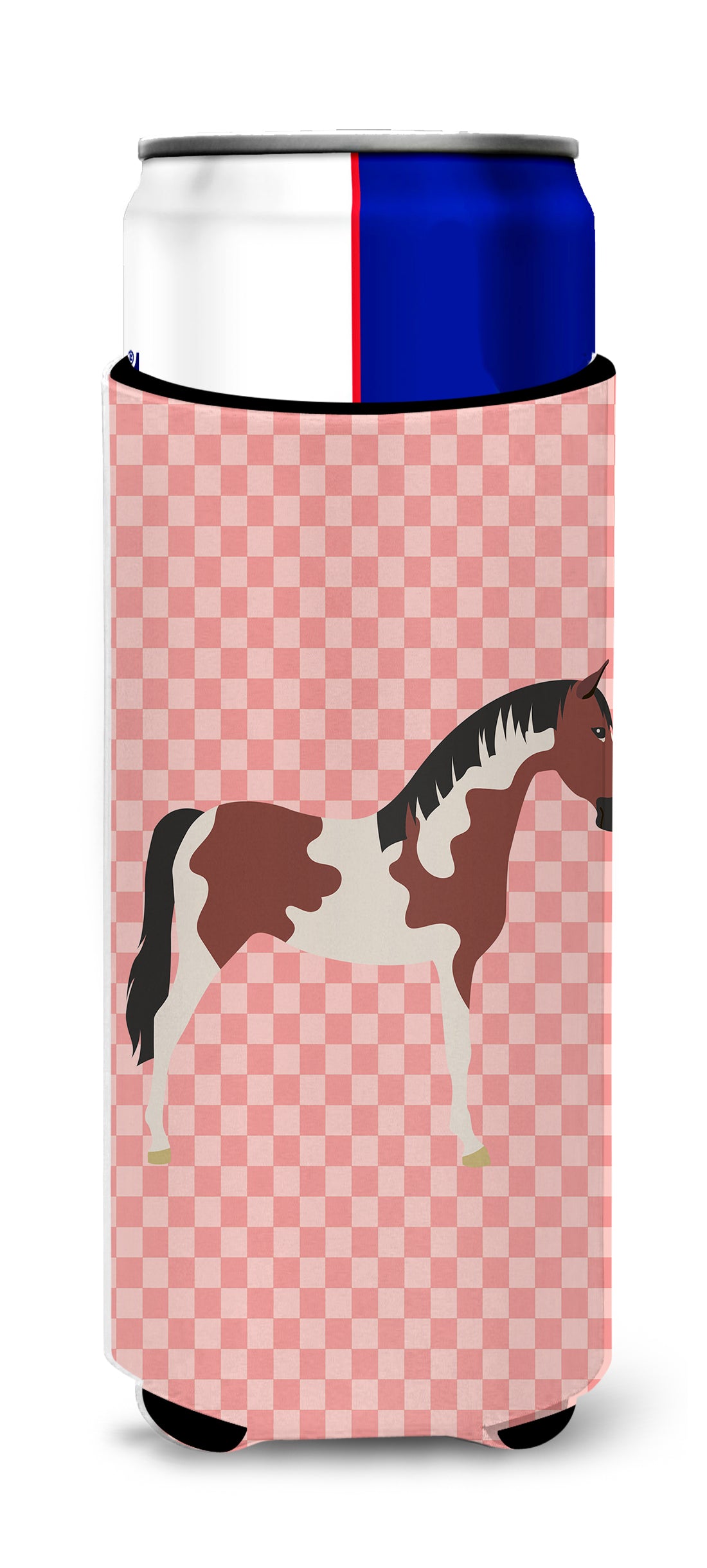 Pinto Horse Pink Check  Ultra Hugger for slim cans  the-store.com.