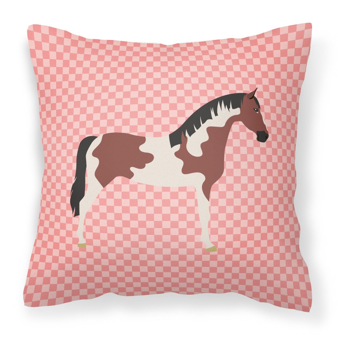 Pinto Horse Pink Check Fabric Decorative Pillow BB7907PW1818 by Caroline's Treasures