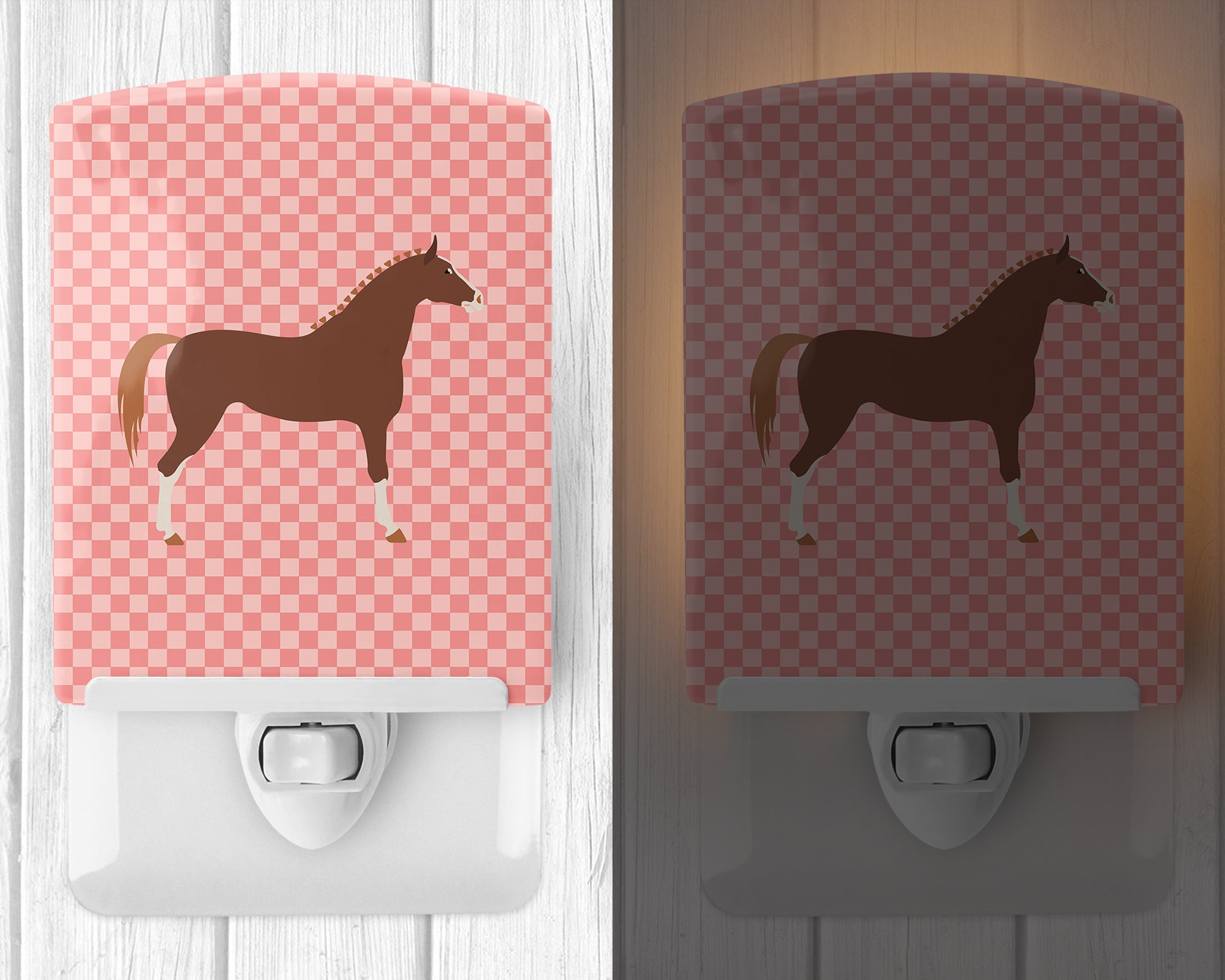 Hannoverian Horse Pink Check Ceramic Night Light BB7909CNL - the-store.com