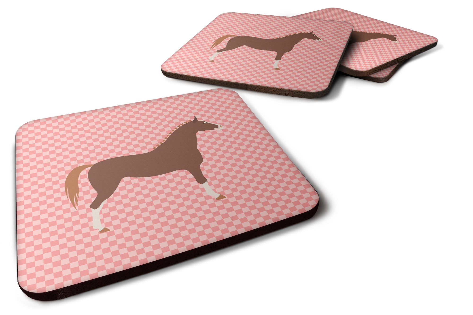 Hannoverian Horse Pink Check Foam Coaster Set of 4 BB7909FC - the-store.com