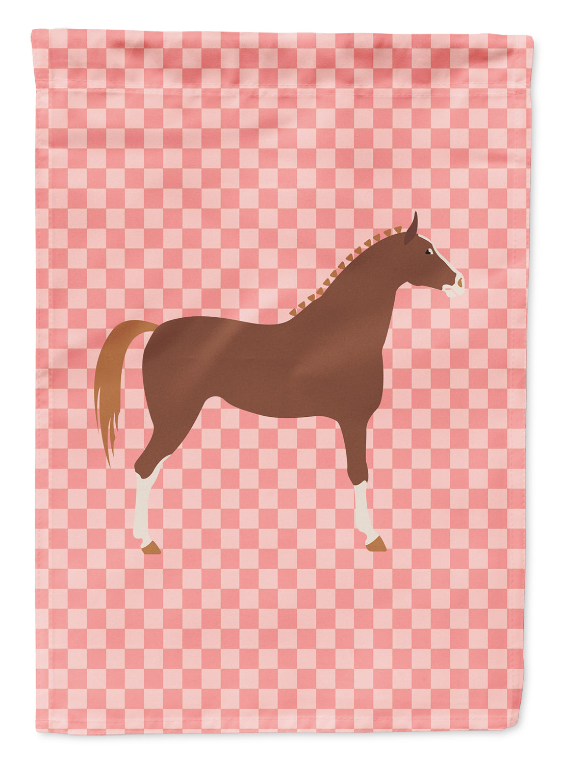 Hannoverian Horse Pink Check Flag Garden Size  the-store.com.