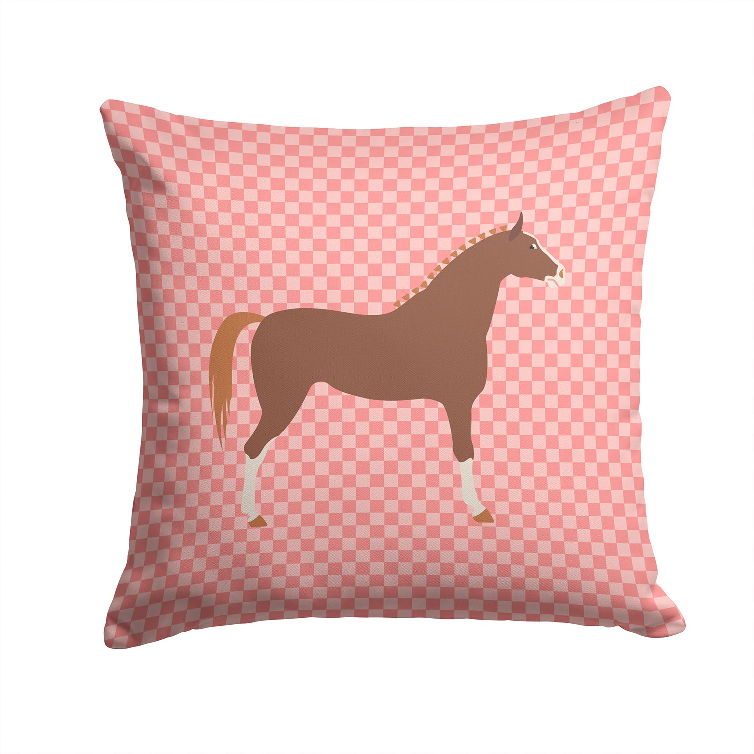 Hannoverian Horse Pink Check Fabric Decorative Pillow BB7909PW1414 - the-store.com