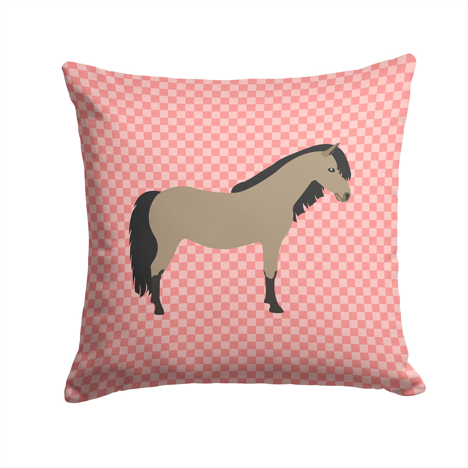 Welsh Pony Horse Pink Check Fabric Decorative Pillow BB7910PW1414 - the-store.com