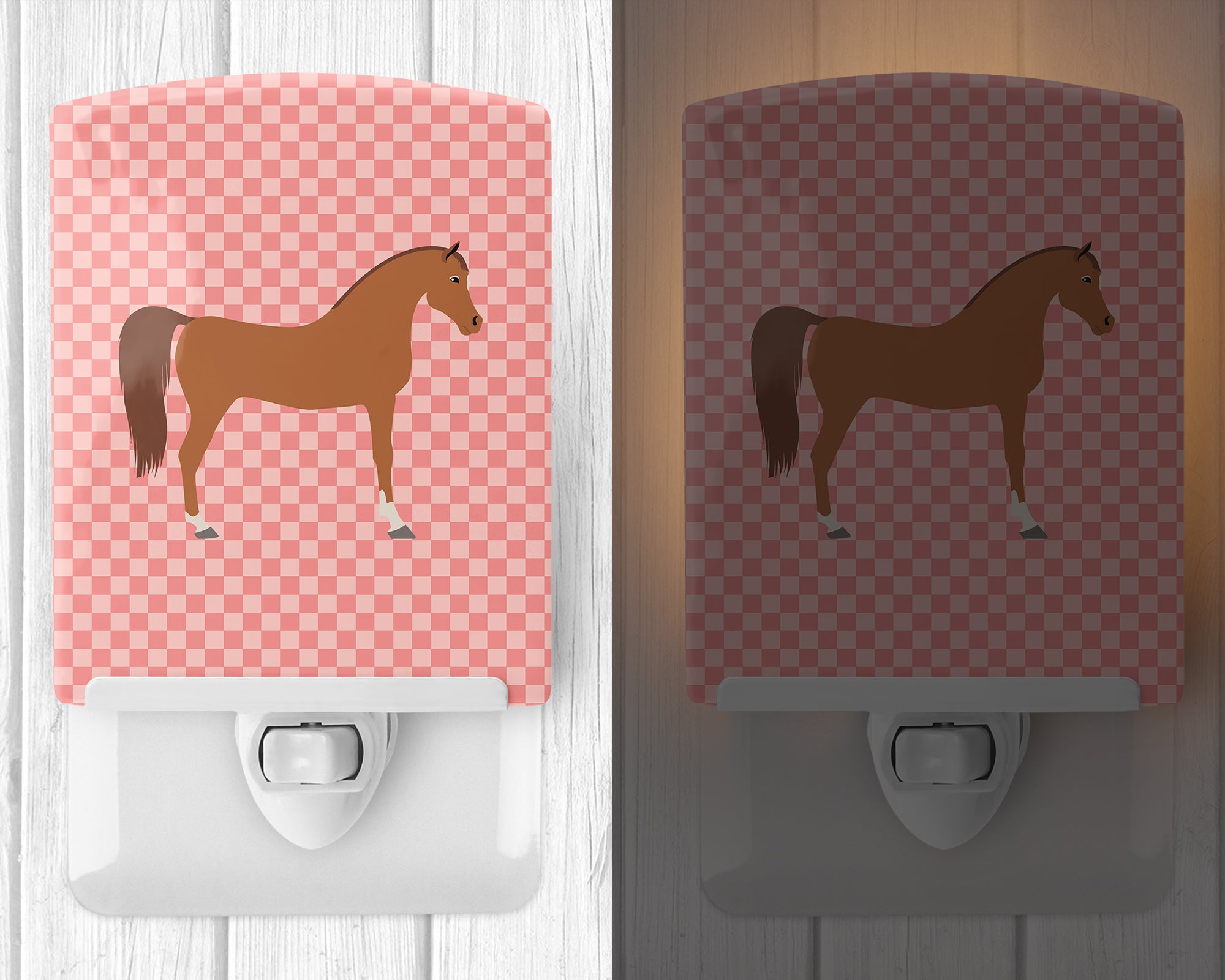 Arabian Horse Pink Check Ceramic Night Light BB7911CNL - the-store.com