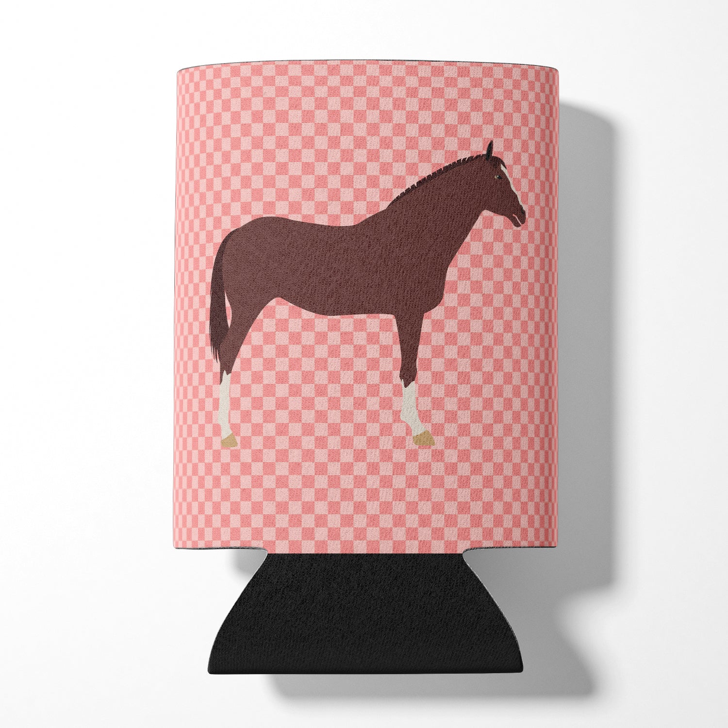 English Thoroughbred Horse Pink Check Can or Bottle Hugger BB7913CC  the-store.com.