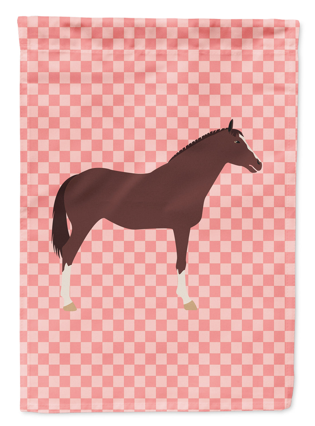 English Thoroughbred Horse Pink Check Flag Garden Size  the-store.com.