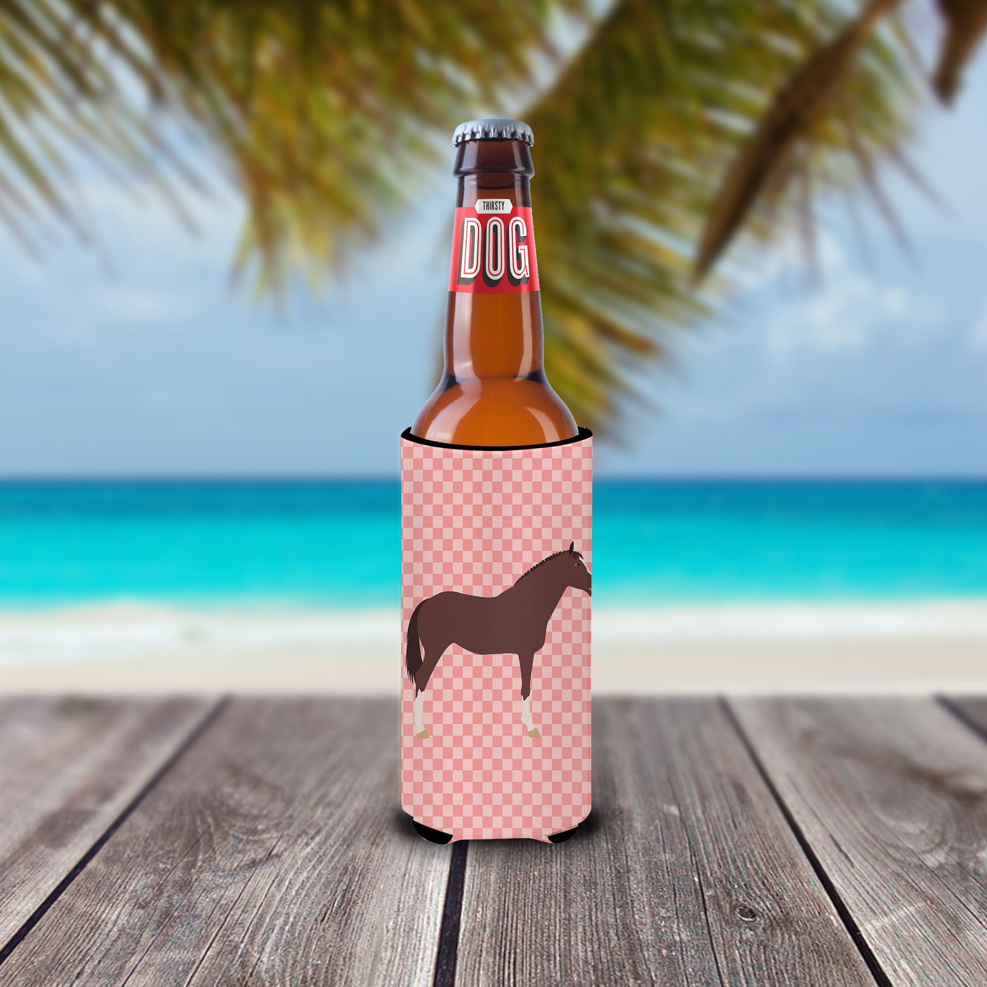 English Thoroughbred Horse Pink Check  Ultra Hugger for slim cans  the-store.com.