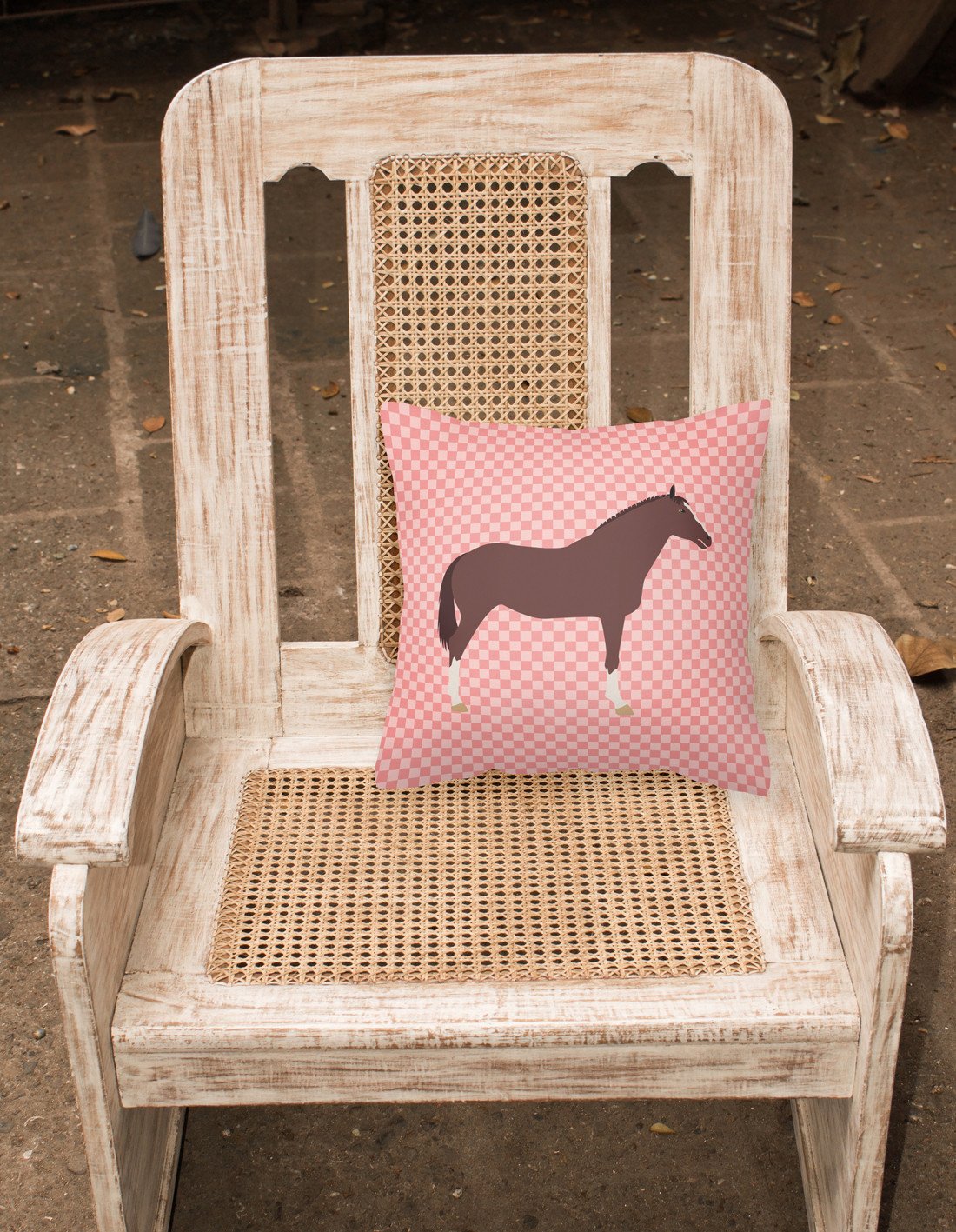 English Thoroughbred Horse Pink Check Fabric Decorative Pillow BB7913PW1818 by Caroline's Treasures