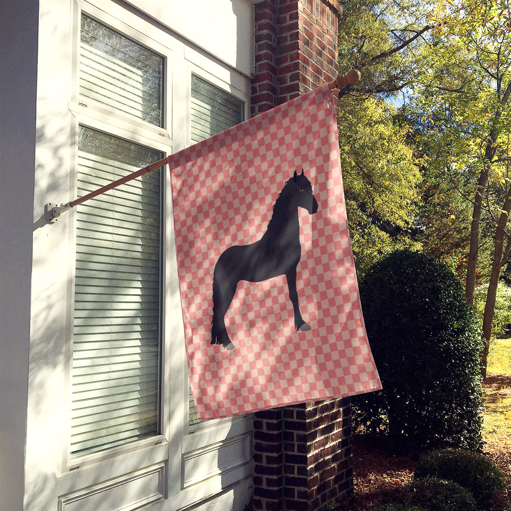 Friesian Horse Pink Check Flag Canvas House Size BB7915CHF  the-store.com.