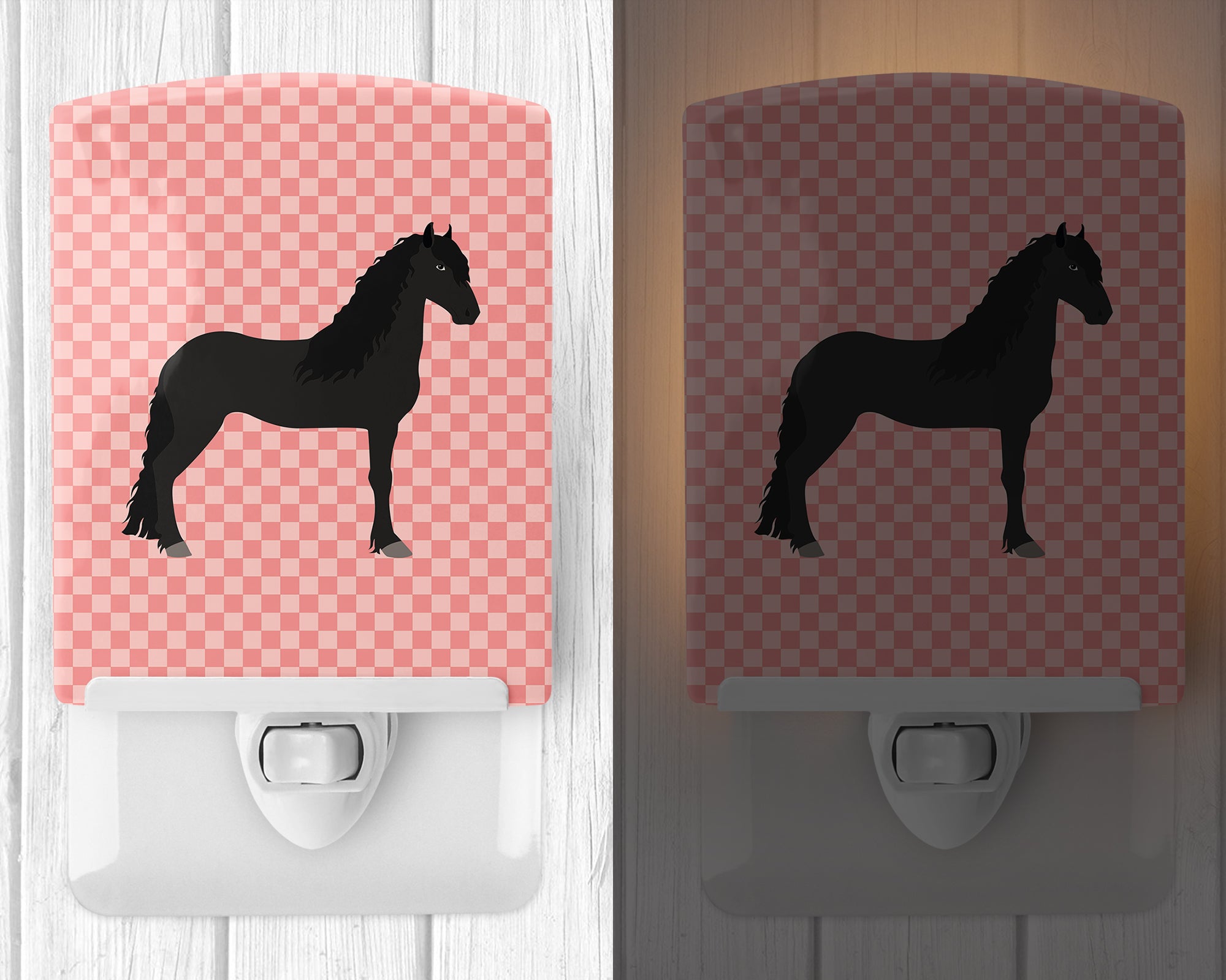 Friesian Horse Pink Check Ceramic Night Light BB7915CNL - the-store.com