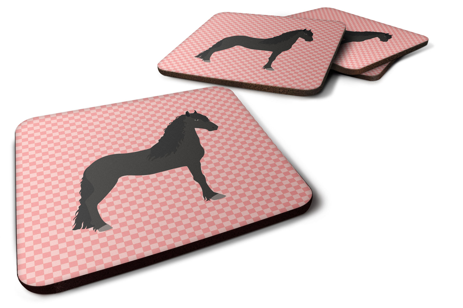 Friesian Horse Pink Check Foam Coaster Set of 4 BB7915FC - the-store.com