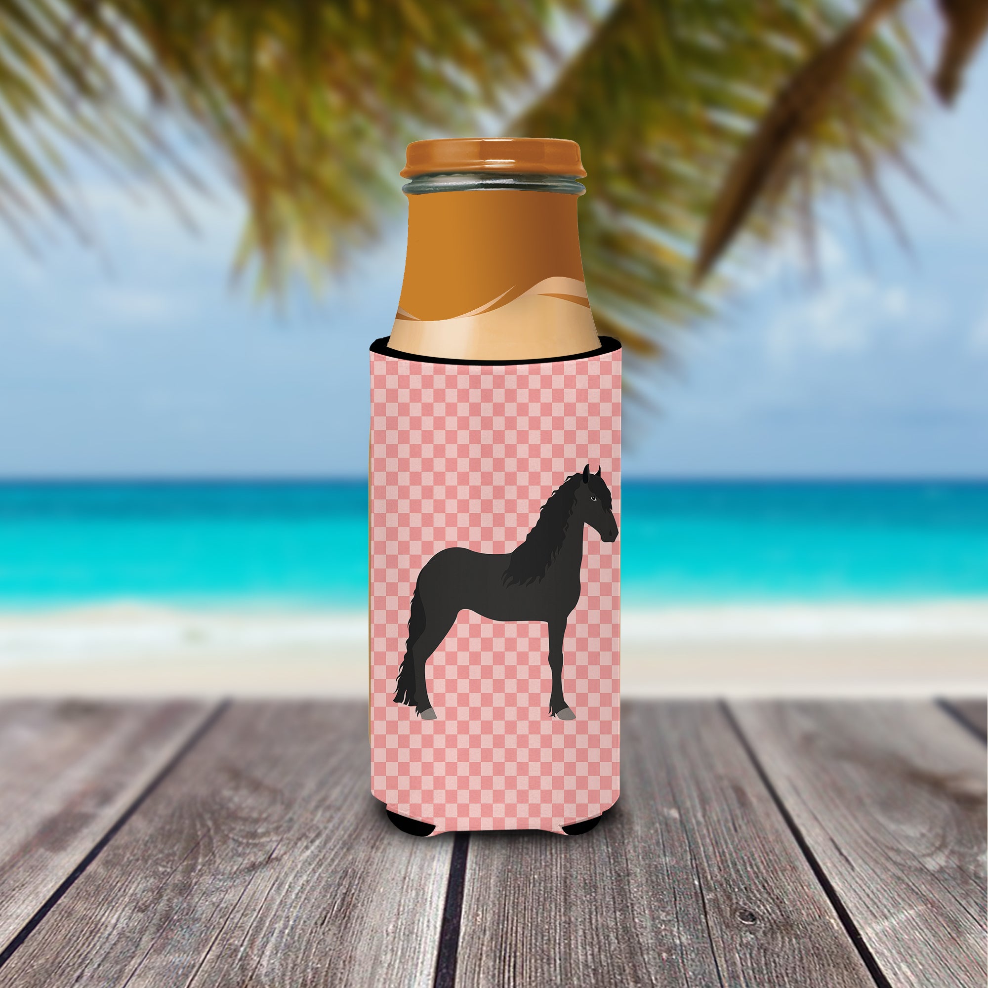 Friesian Horse Pink Check  Ultra Hugger for slim cans  the-store.com.