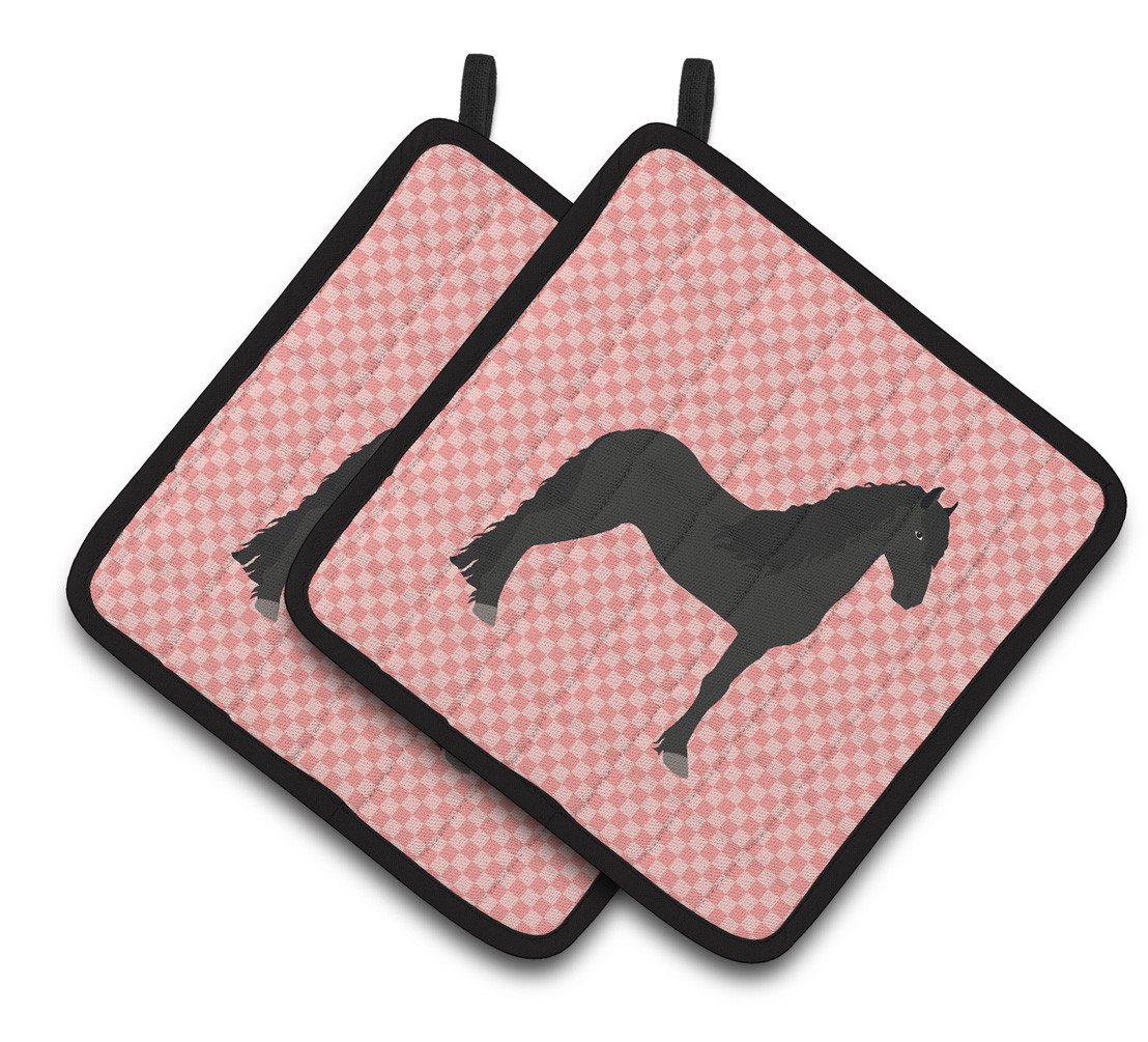 Friesian Horse Pink Check Pair of Pot Holders BB7915PTHD by Caroline's Treasures