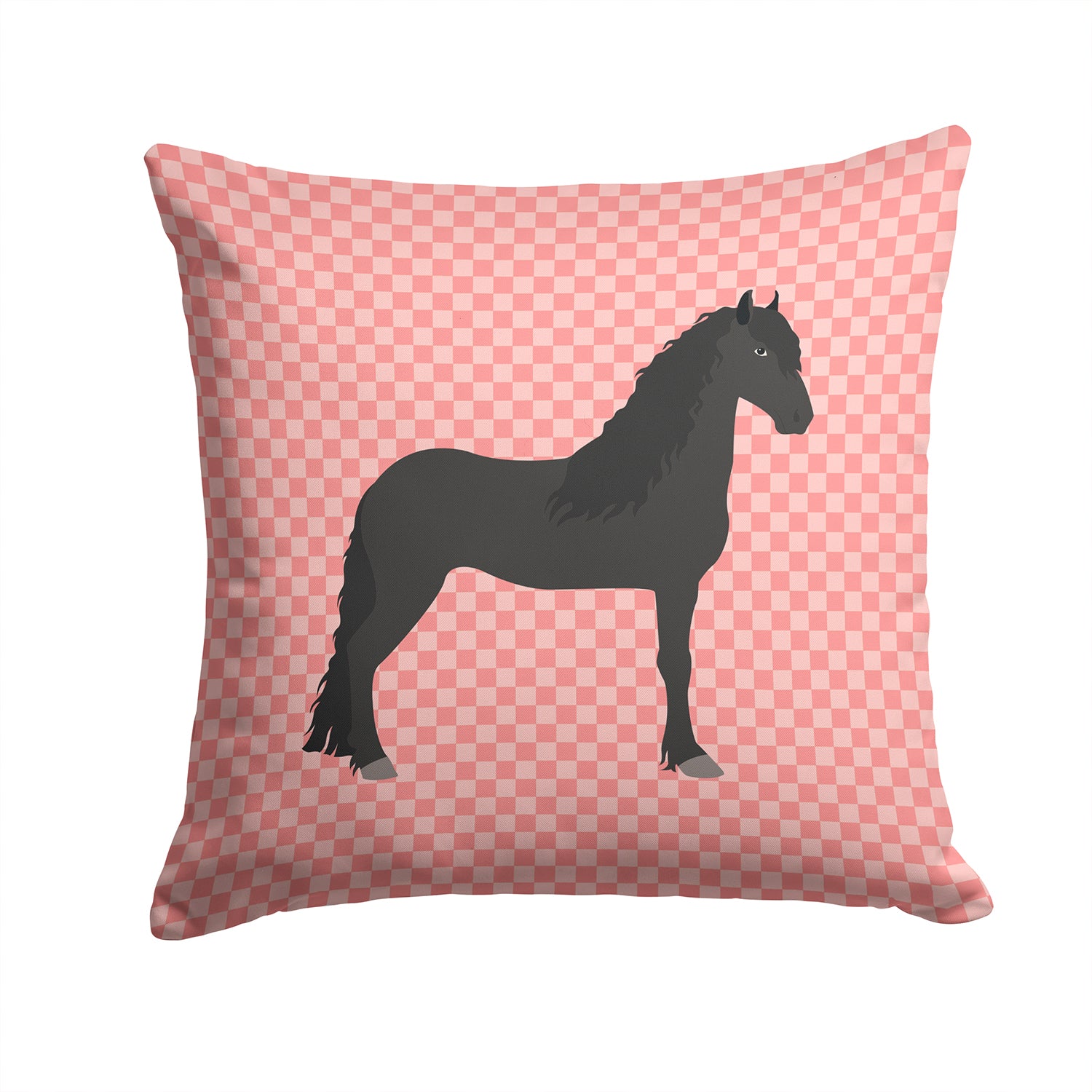 Friesian Horse Pink Check Fabric Decorative Pillow BB7915PW1414 - the-store.com