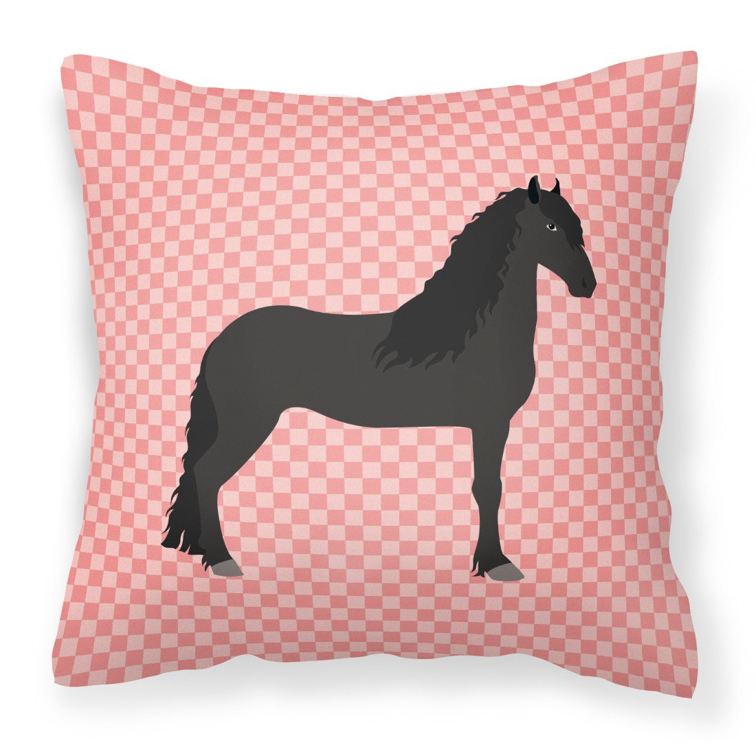 Friesian Horse Pink Check Fabric Decorative Pillow BB7915PW1818 by Caroline's Treasures