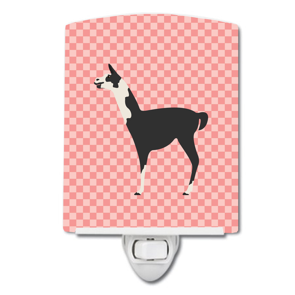 Llama Q' Ara Pink Check Ceramic Night Light BB7918CNL - the-store.com