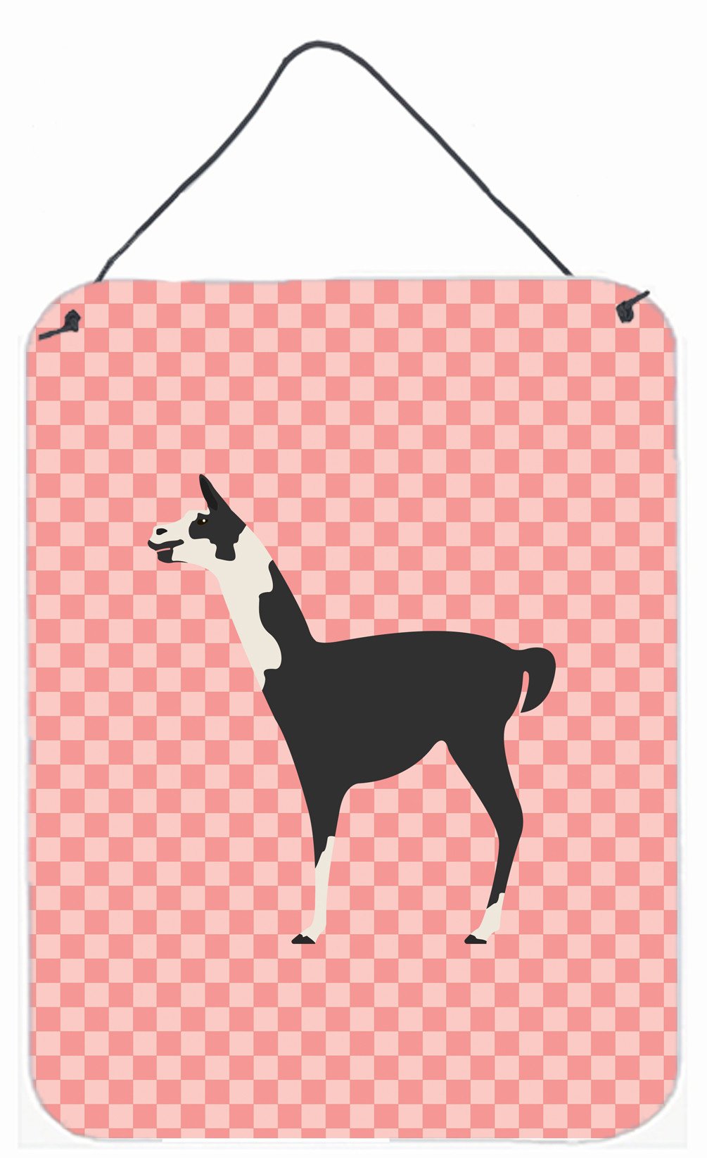 Llama Q&#39; Ara Pink Check Wall or Door Hanging Prints BB7918DS1216 by Caroline&#39;s Treasures