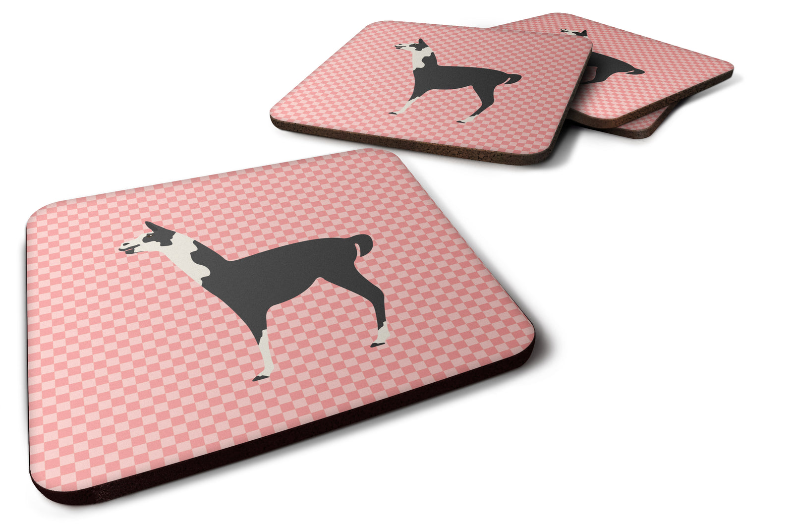 Llama Q' Ara Pink Check Foam Coaster Set of 4 BB7918FC - the-store.com