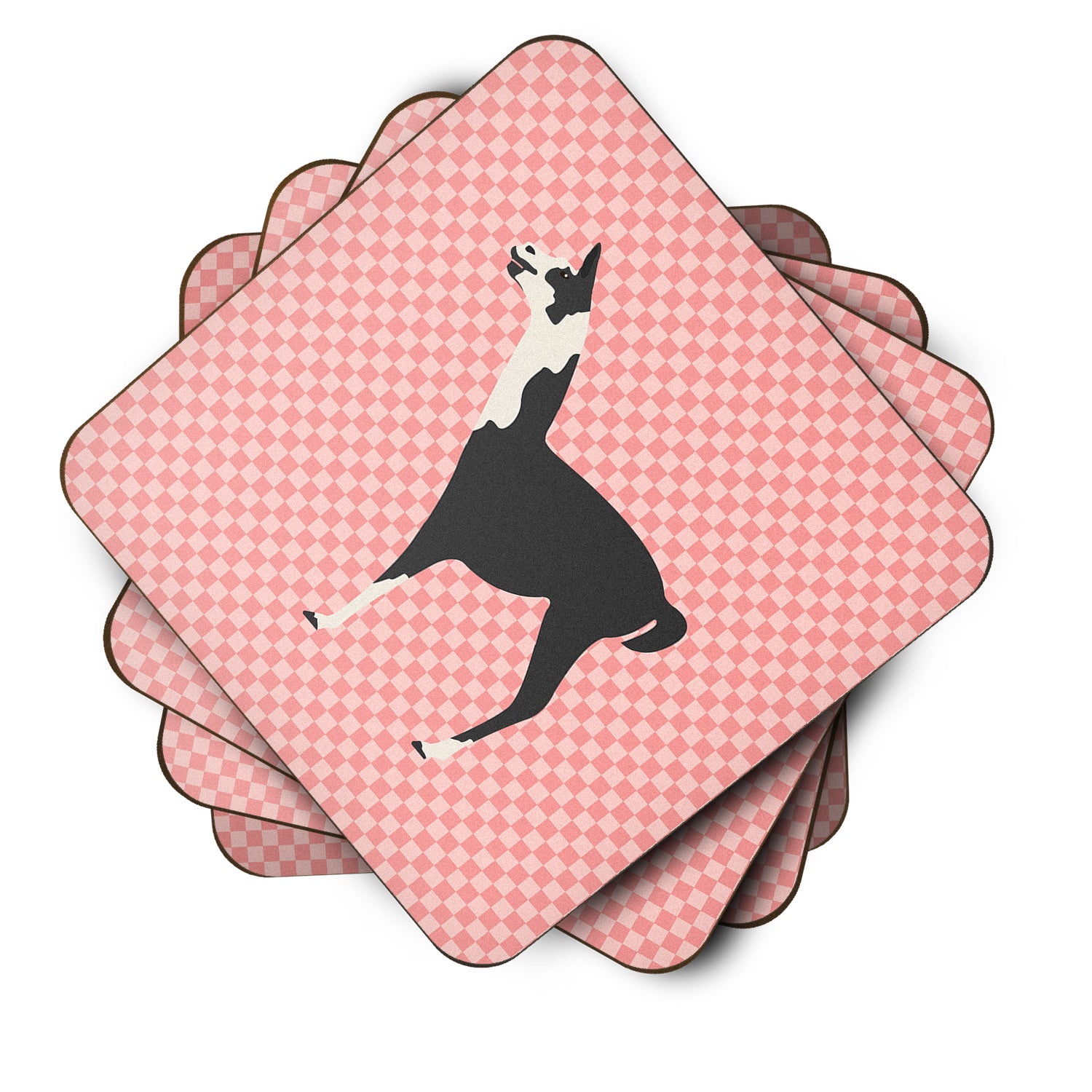 Llama Q' Ara Pink Check Foam Coaster Set of 4 BB7918FC - the-store.com