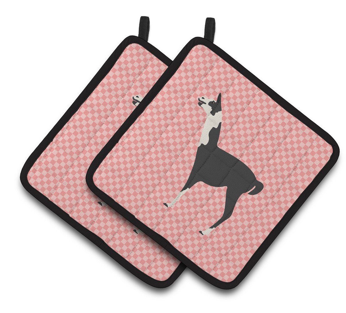 Llama Q&#39; Ara Pink Check Pair of Pot Holders BB7918PTHD by Caroline&#39;s Treasures