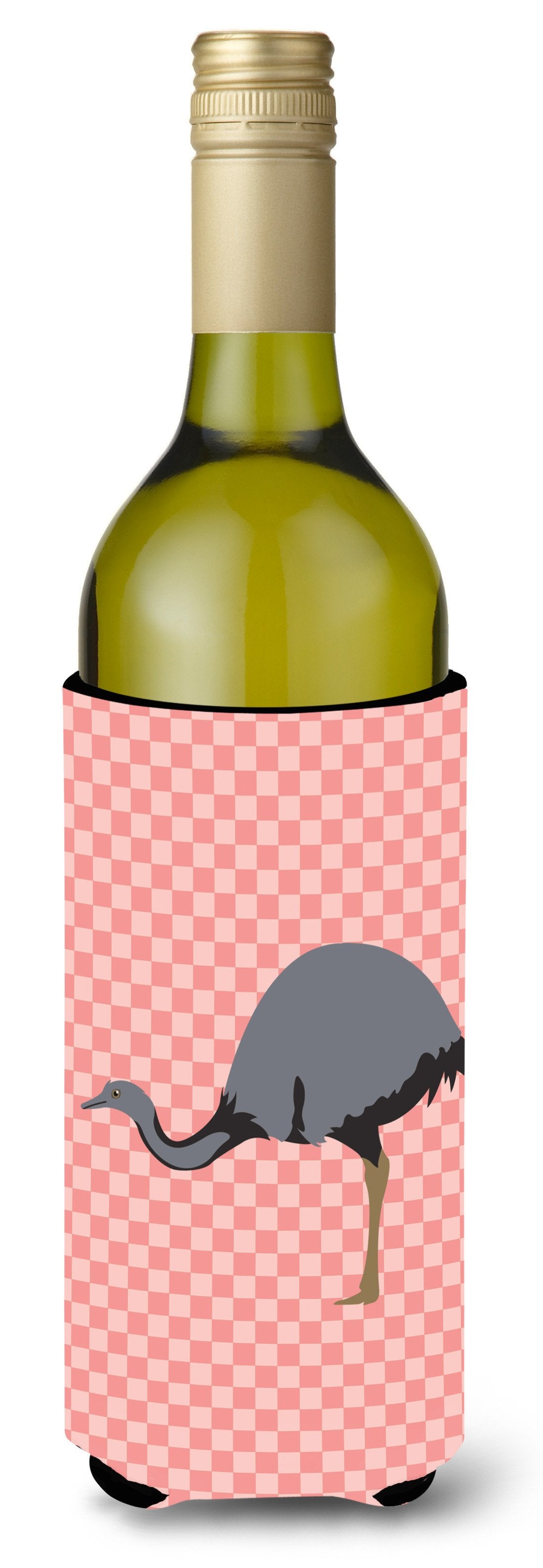Rhea  Pink Check Wine Bottle Beverge Insulator Hugger BB7923LITERK by Caroline&#39;s Treasures