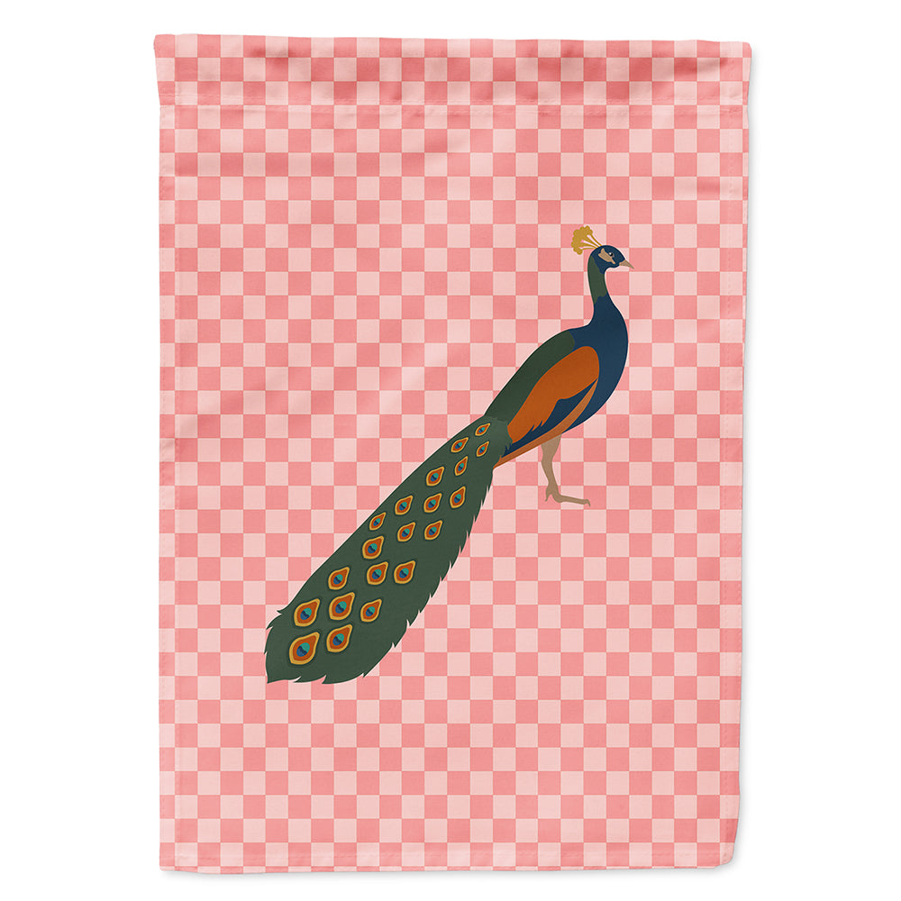 Indian Peacock Peafowl Pink Check Flag Canvas House Size BB7925CHF  the-store.com.