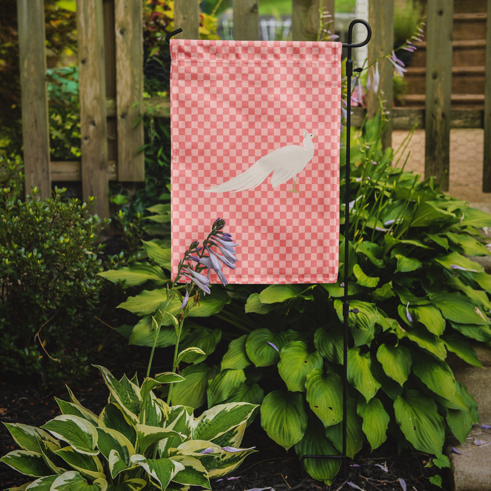 White Peacock Peafowl Pink Check Flag Garden Size  the-store.com.