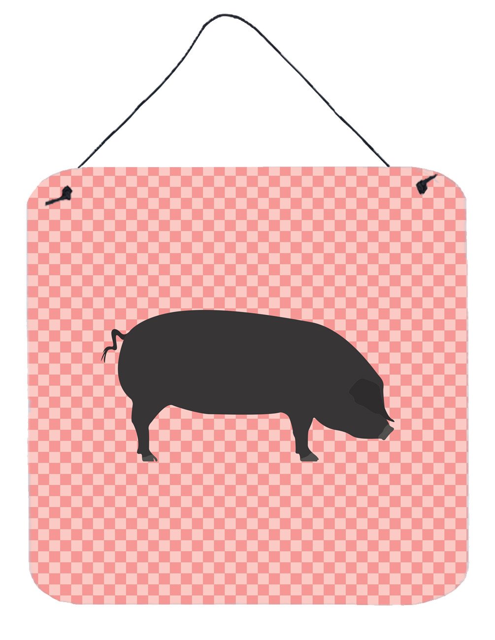 Devon Large Black Pig Pink Check Wall or Door Hanging Prints BB7931DS66 by Caroline's Treasures