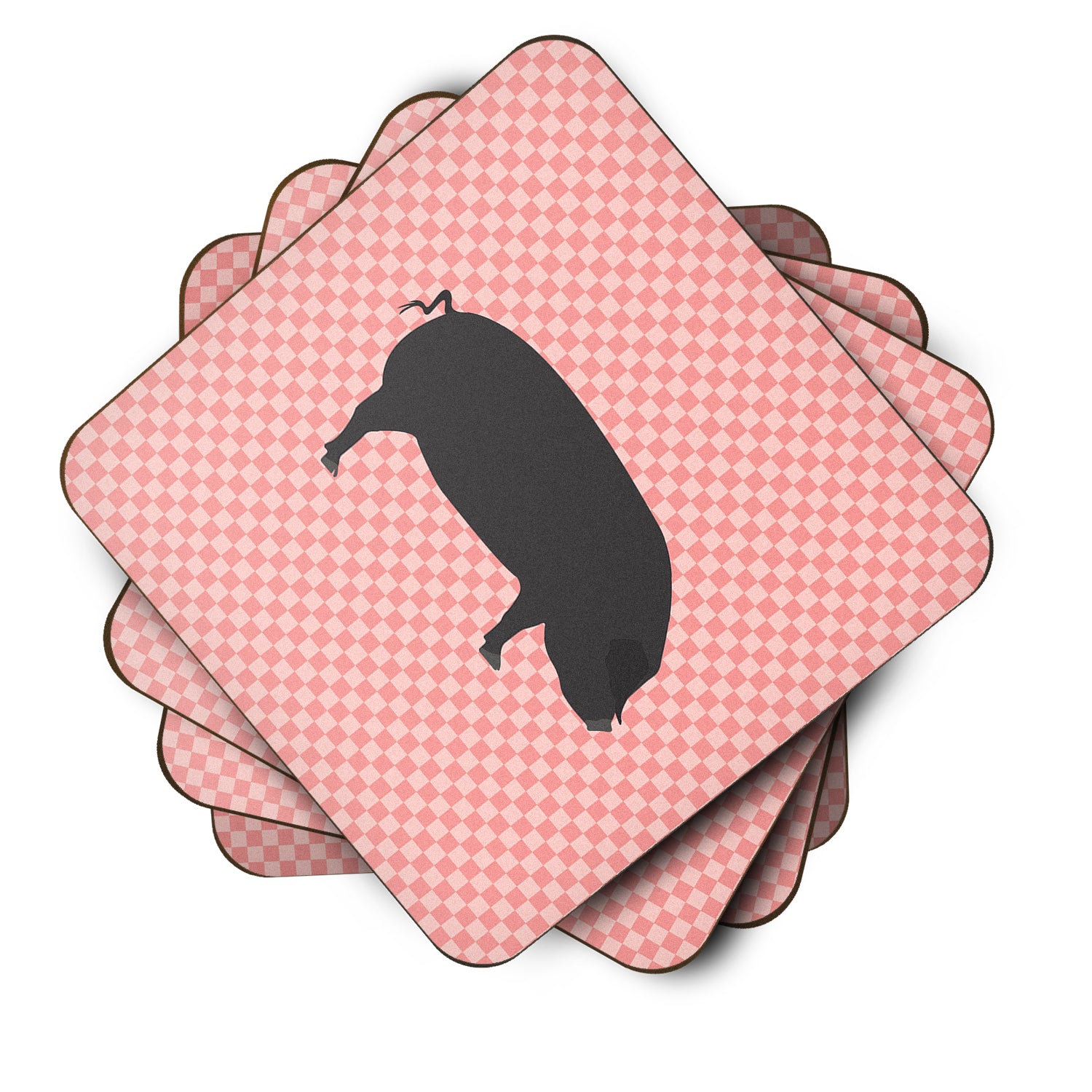 Devon Large Black Pig Pink Check Foam Coaster Set of 4 BB7931FC - the-store.com