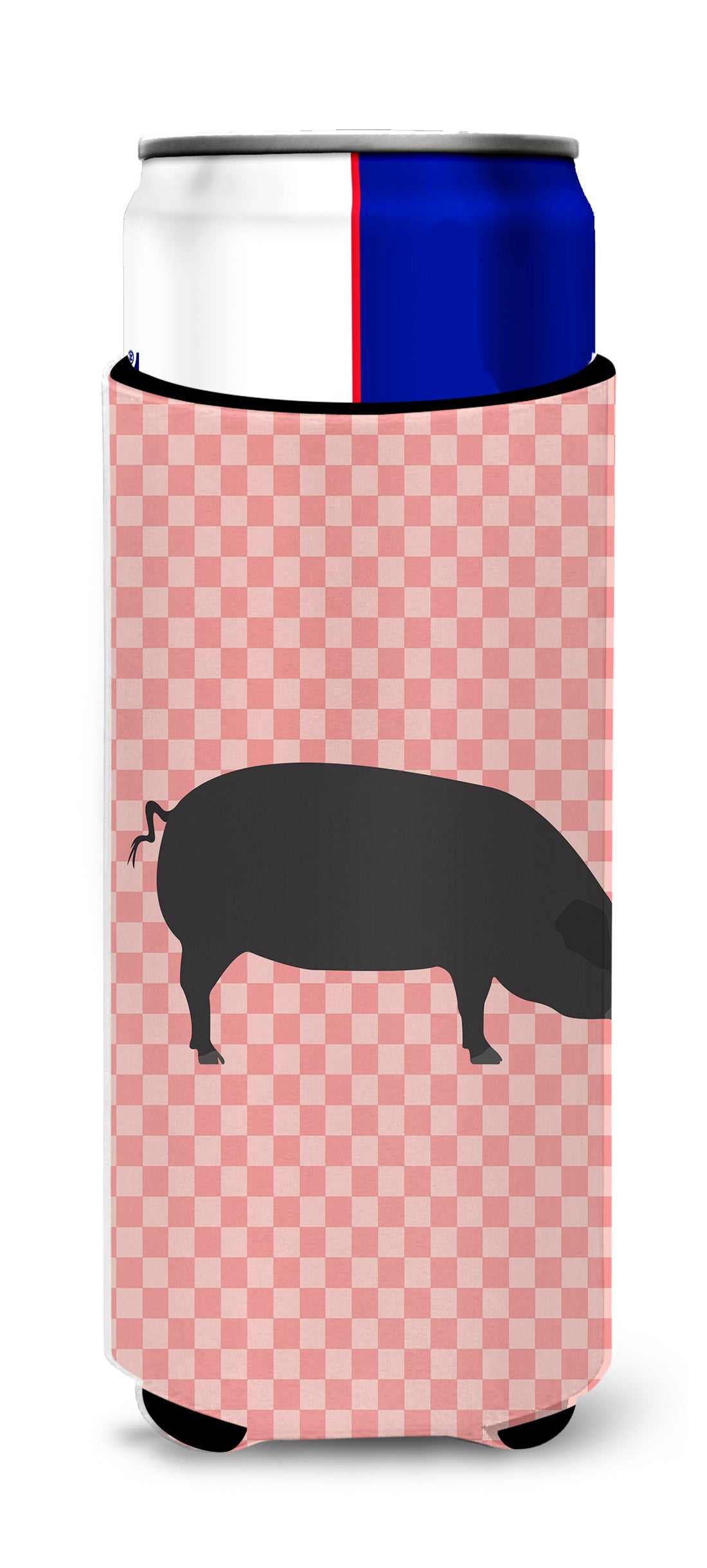 Devon Large Black Pig Pink Check  Ultra Hugger for slim cans  the-store.com.