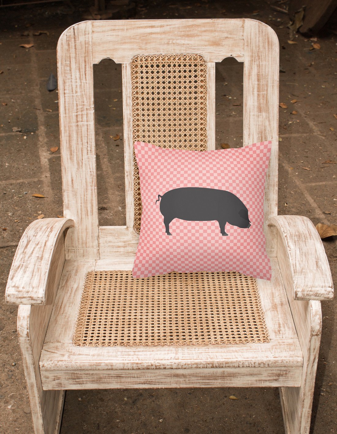 Devon Large Black Pig Pink Check Fabric Decorative Pillow BB7931PW1818 by Caroline's Treasures