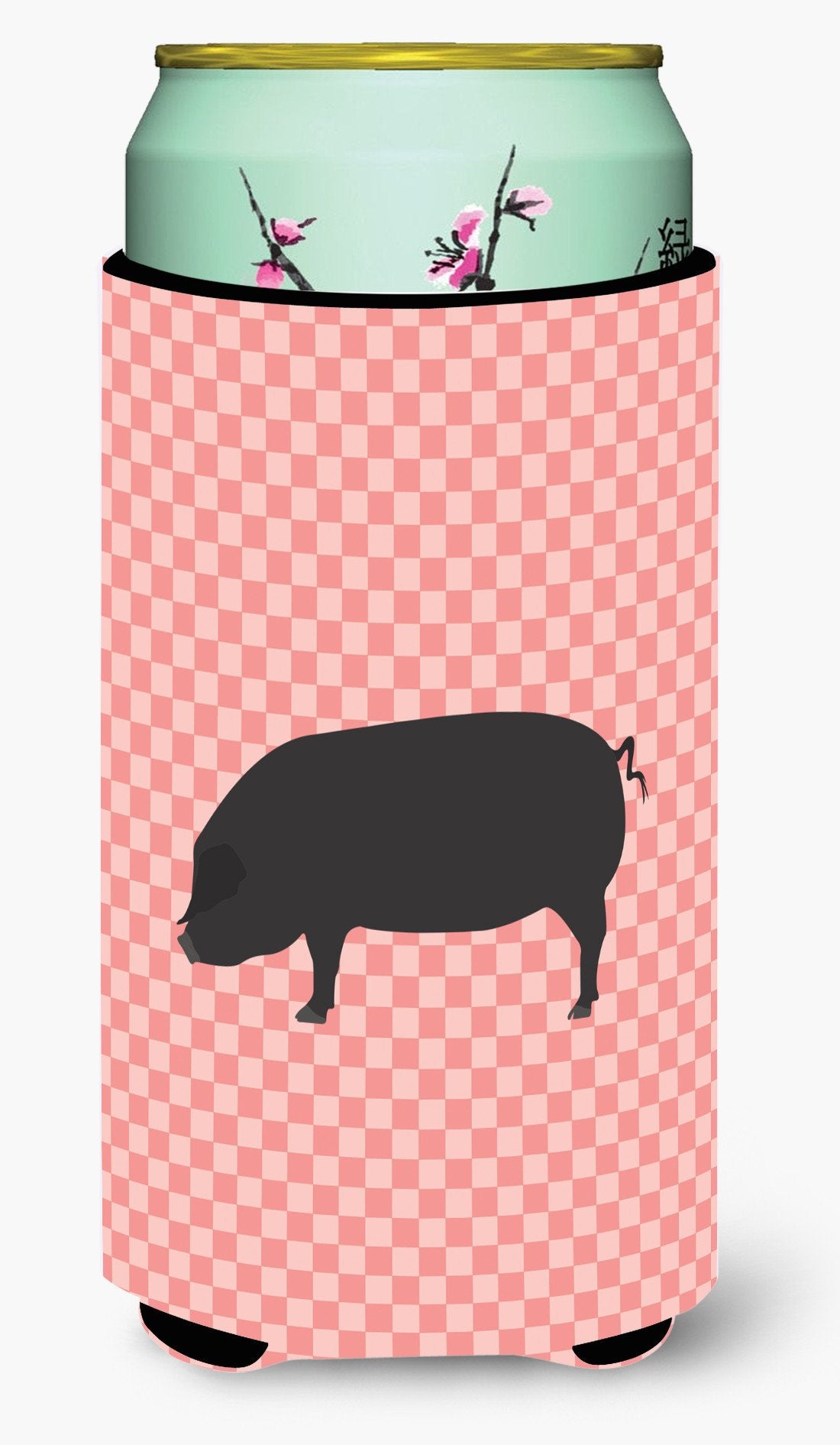 Devon Large Black Pig Pink Check Tall Boy Beverage Insulator Hugger BB7931TBC by Caroline's Treasures