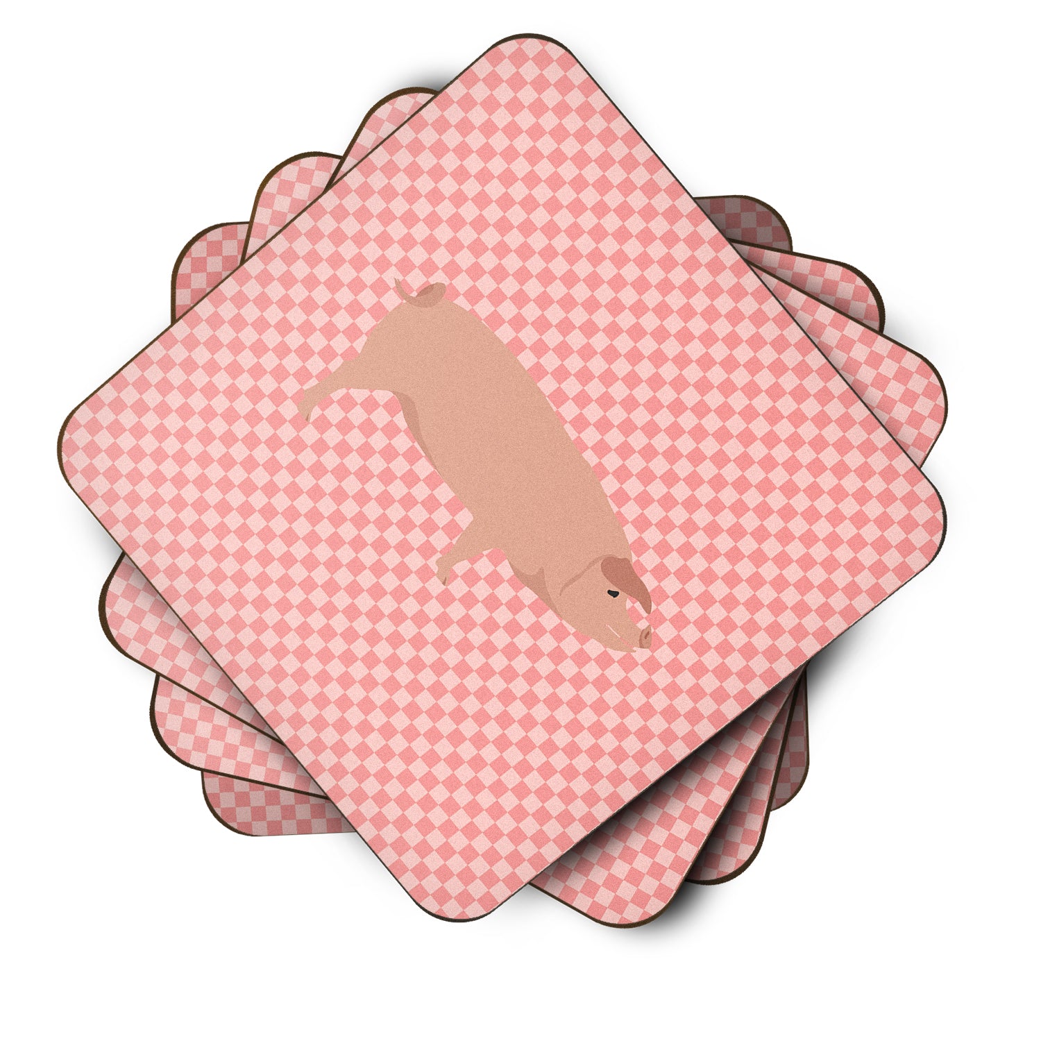 American Landrace Pig Pink Check Foam Coaster Set of 4 BB7932FC - the-store.com