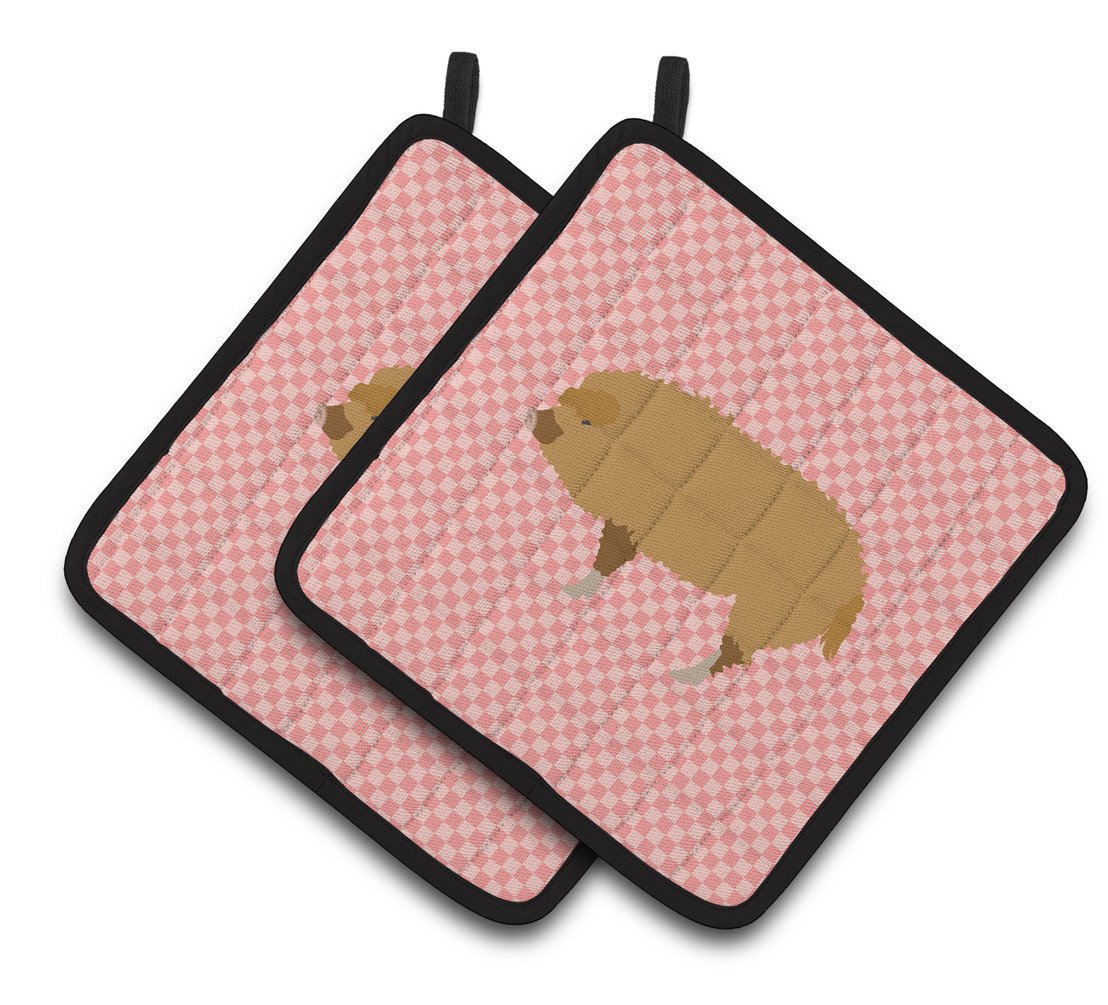 Hungarian Mangalica Pig Pink Check Pair of Pot Holders BB7934PTHD by Caroline&#39;s Treasures