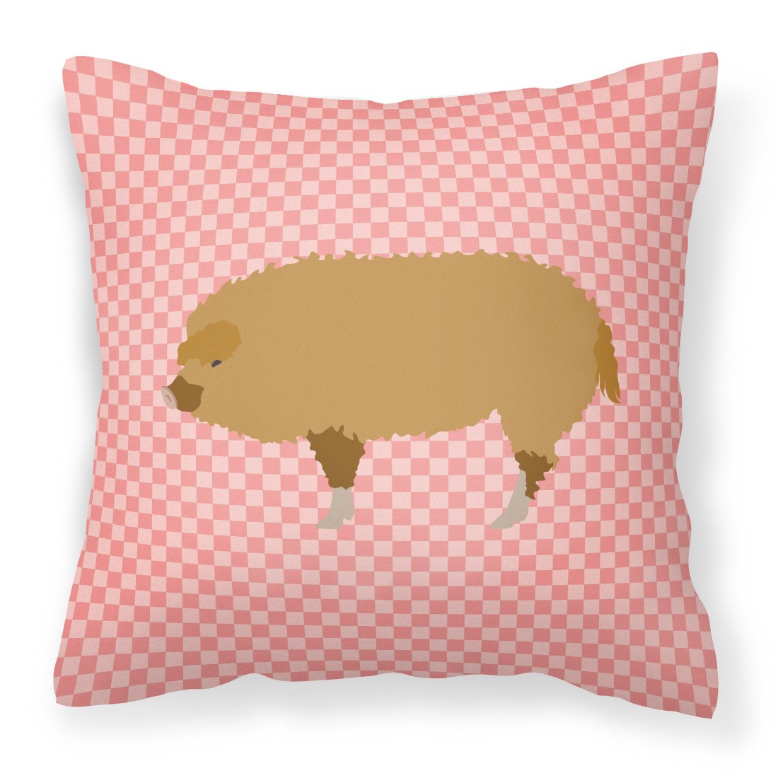 Hungarian Mangalica Pig Pink Check Fabric Decorative Pillow BB7934PW1818 by Caroline's Treasures