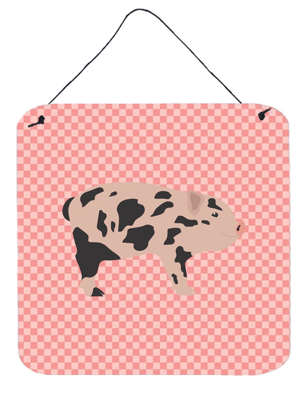 Mini Miniature Pig Pink Check Wall or Door Hanging Prints by Caroline&#39;s Treasures