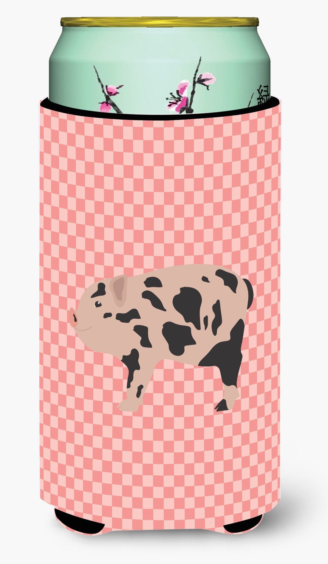 Mini Miniature Pig Pink Check Tall Boy Beverage Insulator Hugger BB7935TBC by Caroline&#39;s Treasures