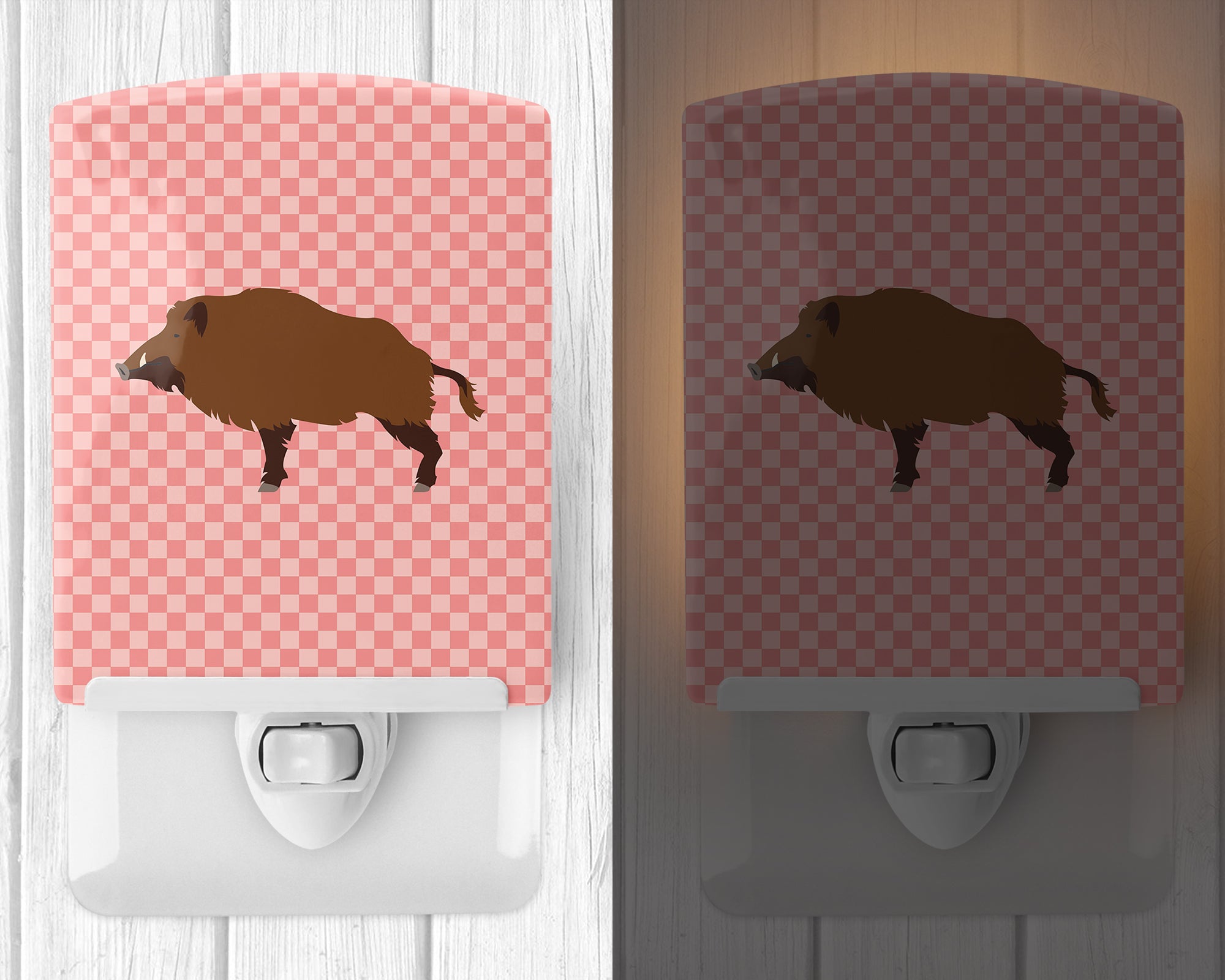 Wild Boar Pig Pink Check Ceramic Night Light BB7936CNL - the-store.com