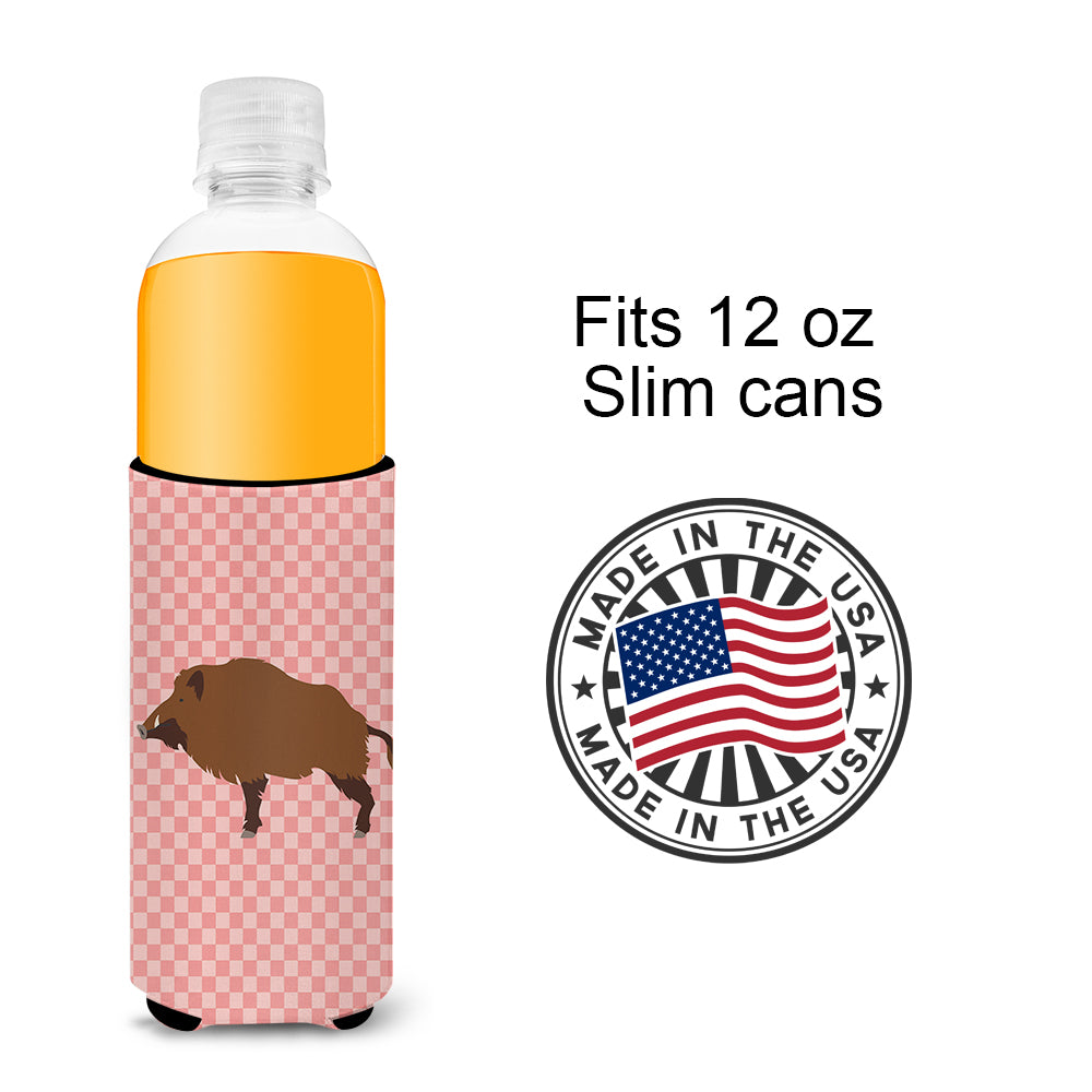 Wild Boar Pig Pink Check  Ultra Hugger for slim cans  the-store.com.