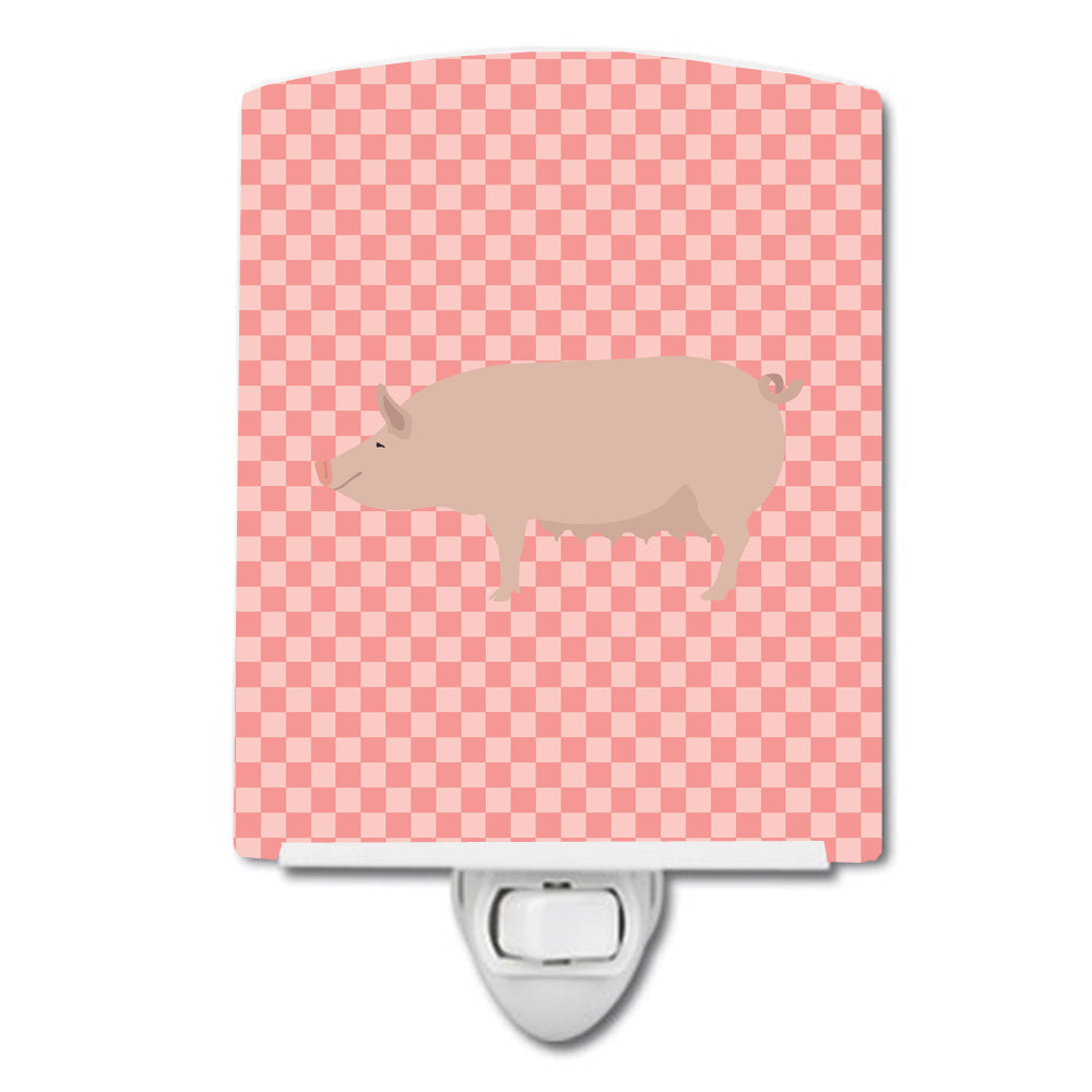 English Large White Pig Pink Check Ceramic Night Light BB7938CNL - the-store.com