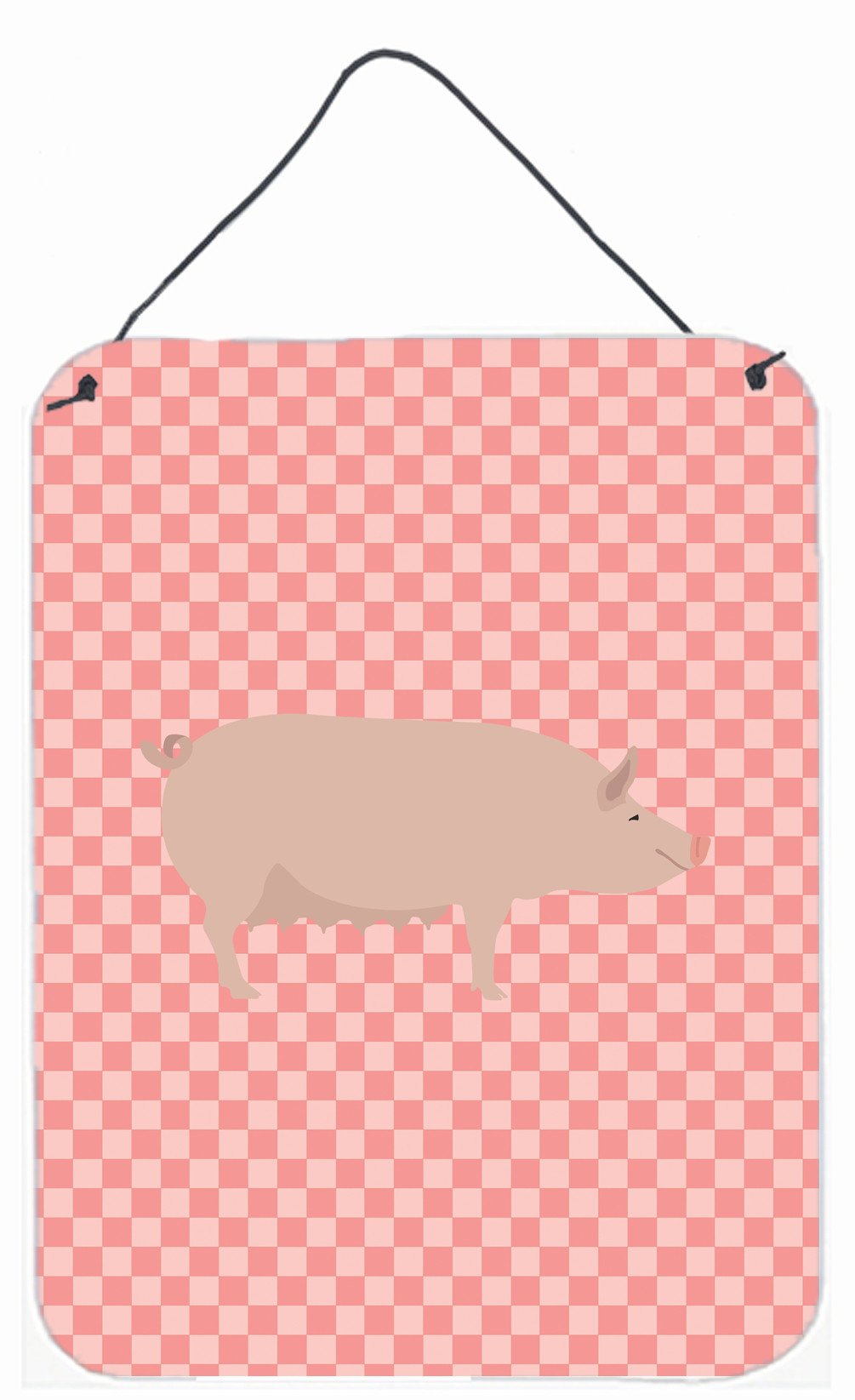English Large White Pig Pink Check Wall or Door Hanging Prints BB7938DS1216 by Caroline&#39;s Treasures